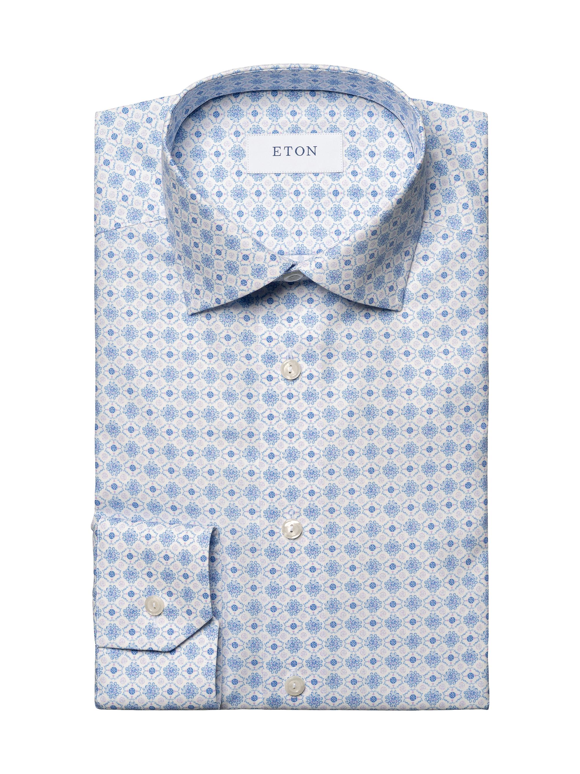 Eton Men's Slim-Fit Medallion Print Twill Shirt - Blue