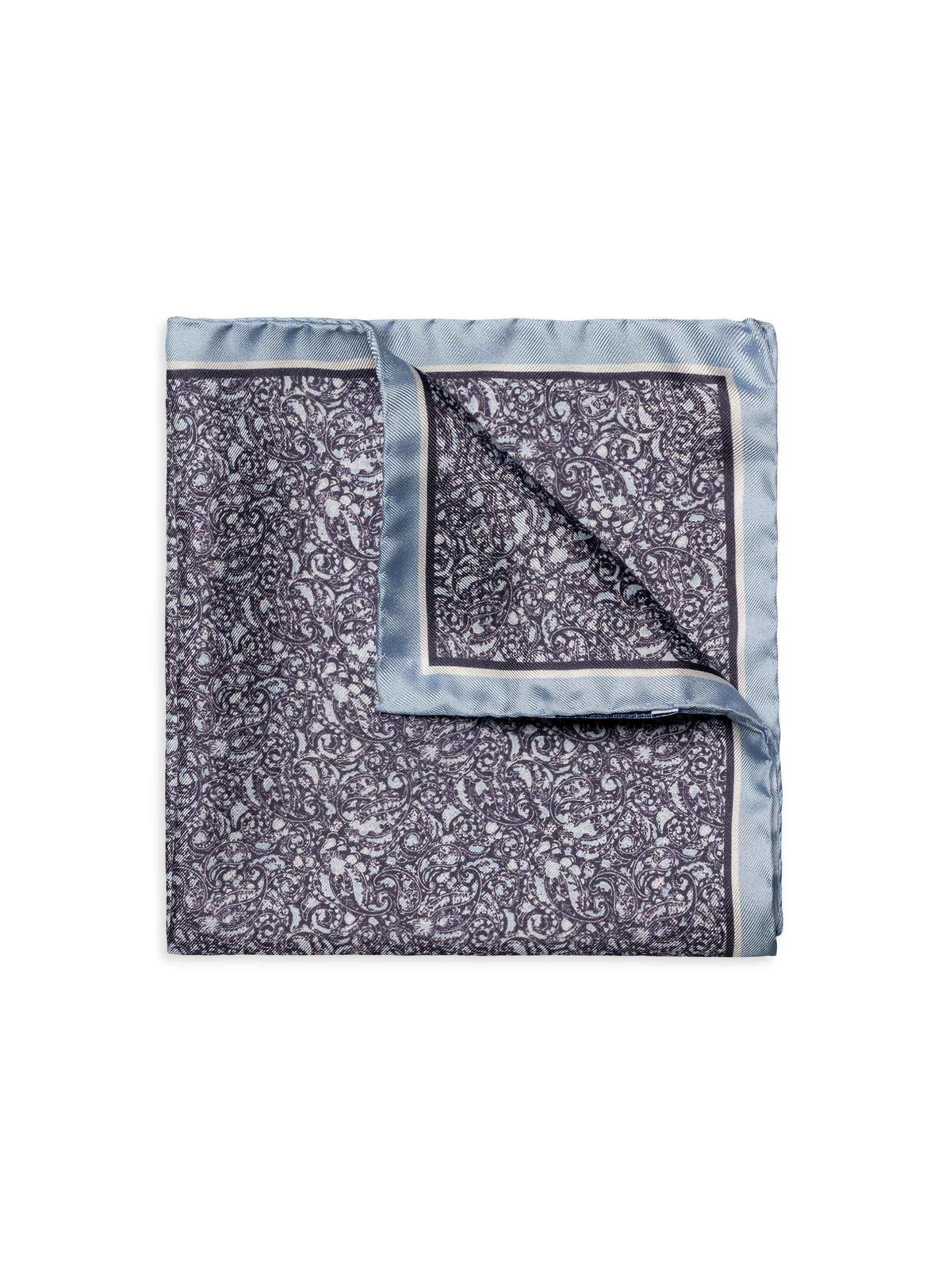 Eton Men's Paisley Silk Pocket Square - Dark Blue
