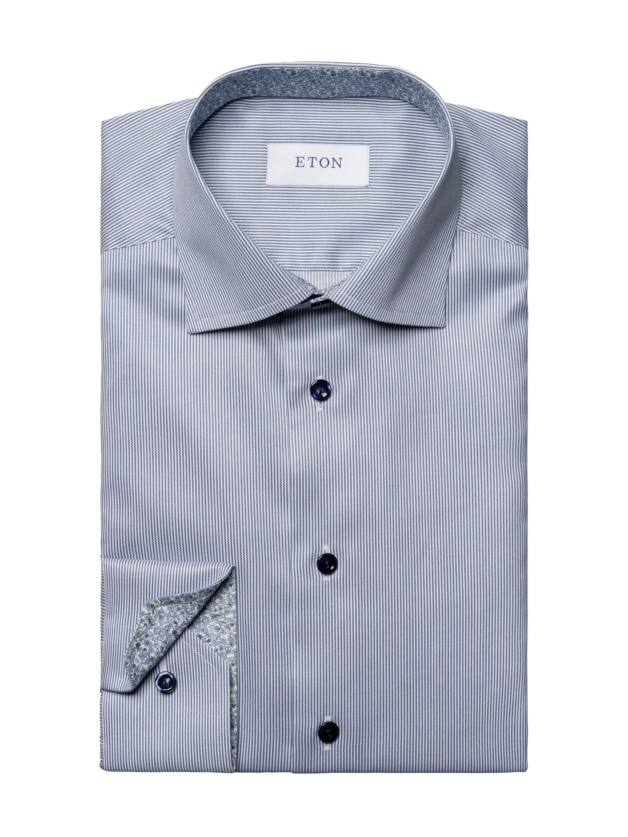 Eton Men's Slim Fit Striped Shirt With Floral Details - Blue