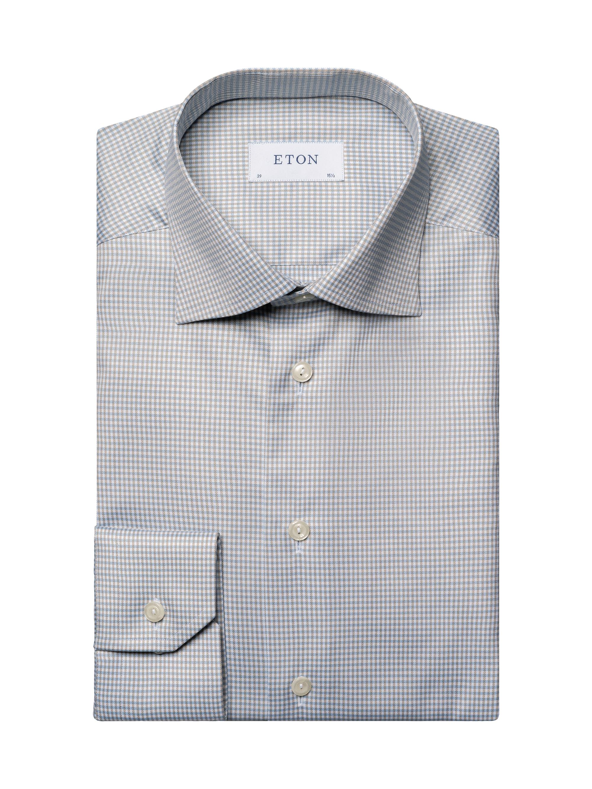 Eton Men's Slim Fit Micro-Check Cotton-Blend Shirt - Brown