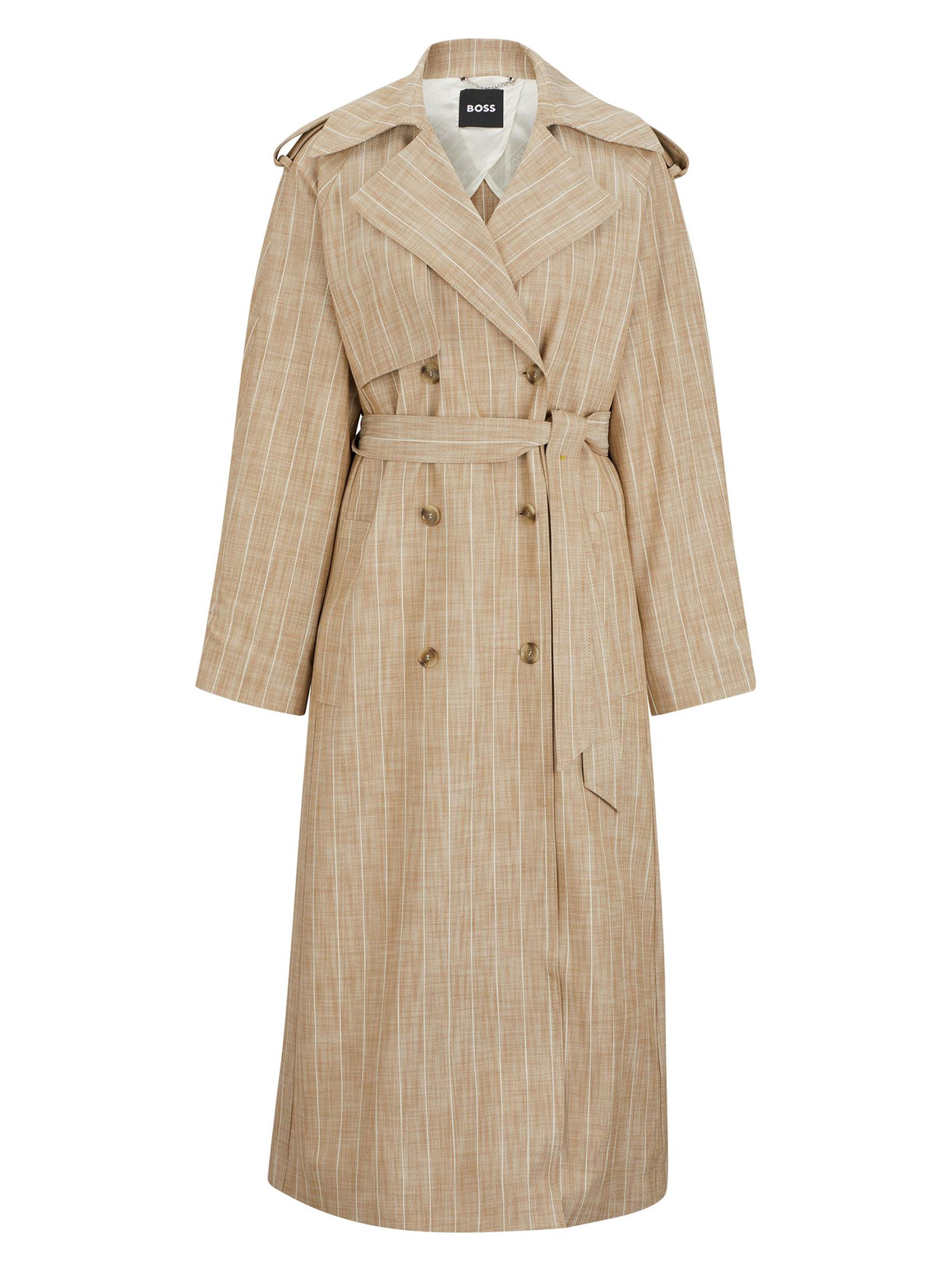 BOSS Women's Double-Breasted Trench Coat in Pinstripe Material - Patterned