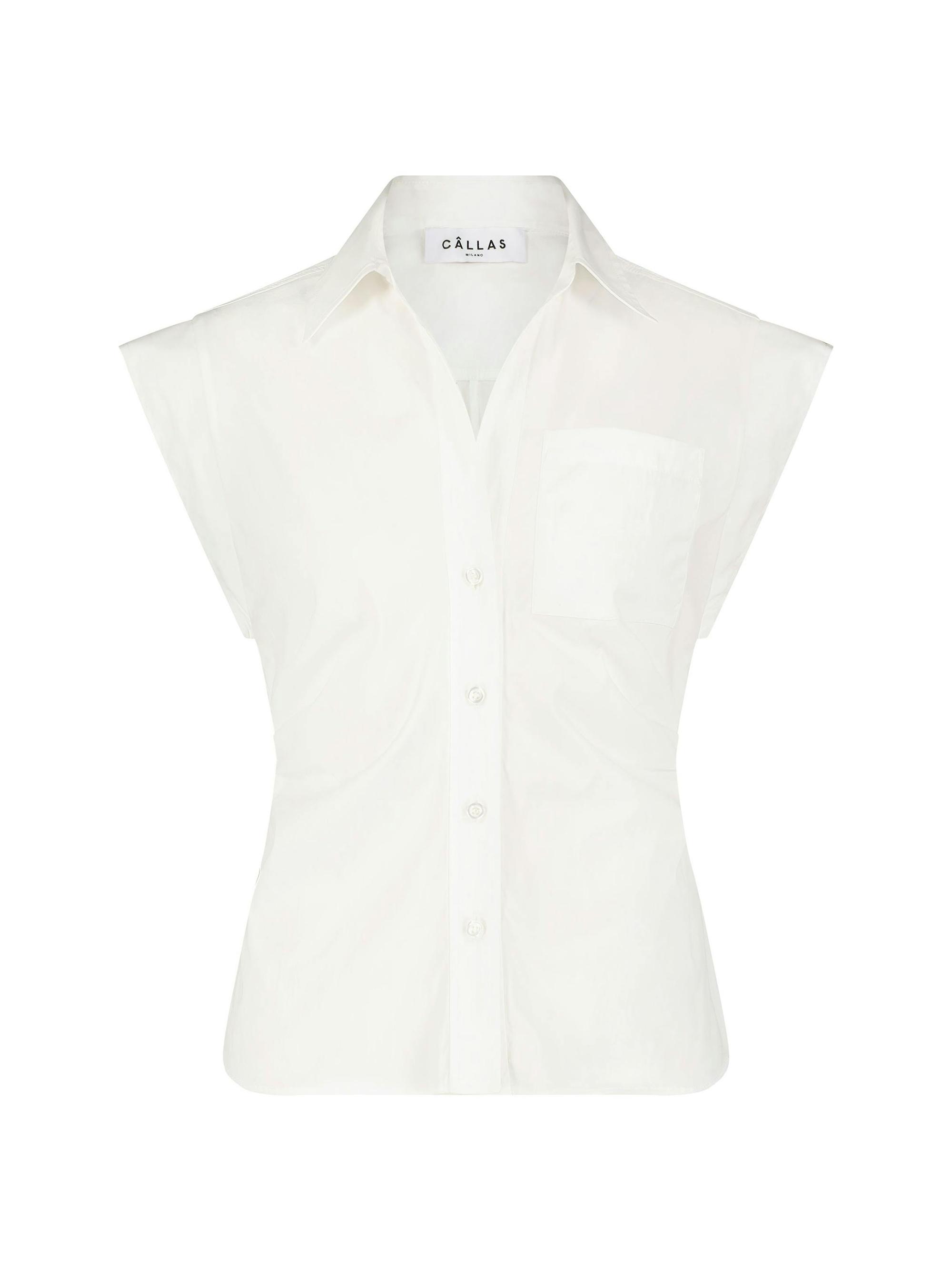 Callas Milano Women's Brando - Sleeveless Shirt with Tucked Bodice - Navy