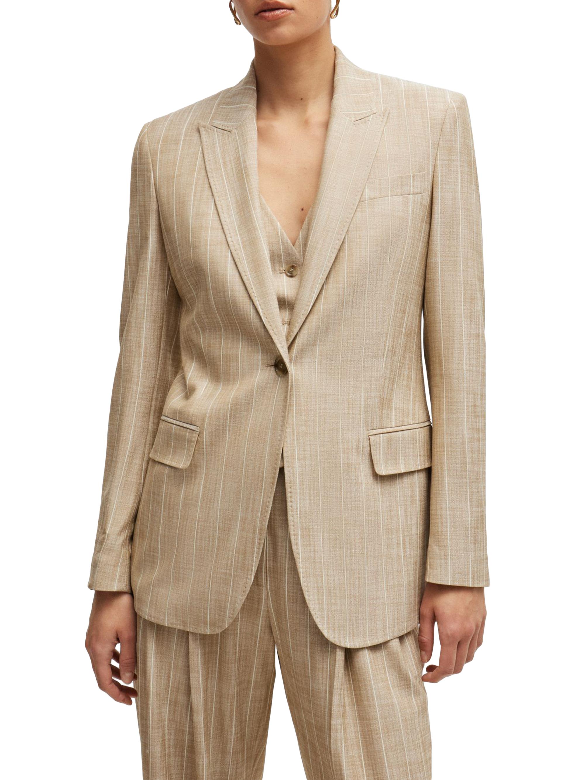 BOSS Women's Regular-Fit Jacket in Pinstripe Material with Signature Lining - Patterned