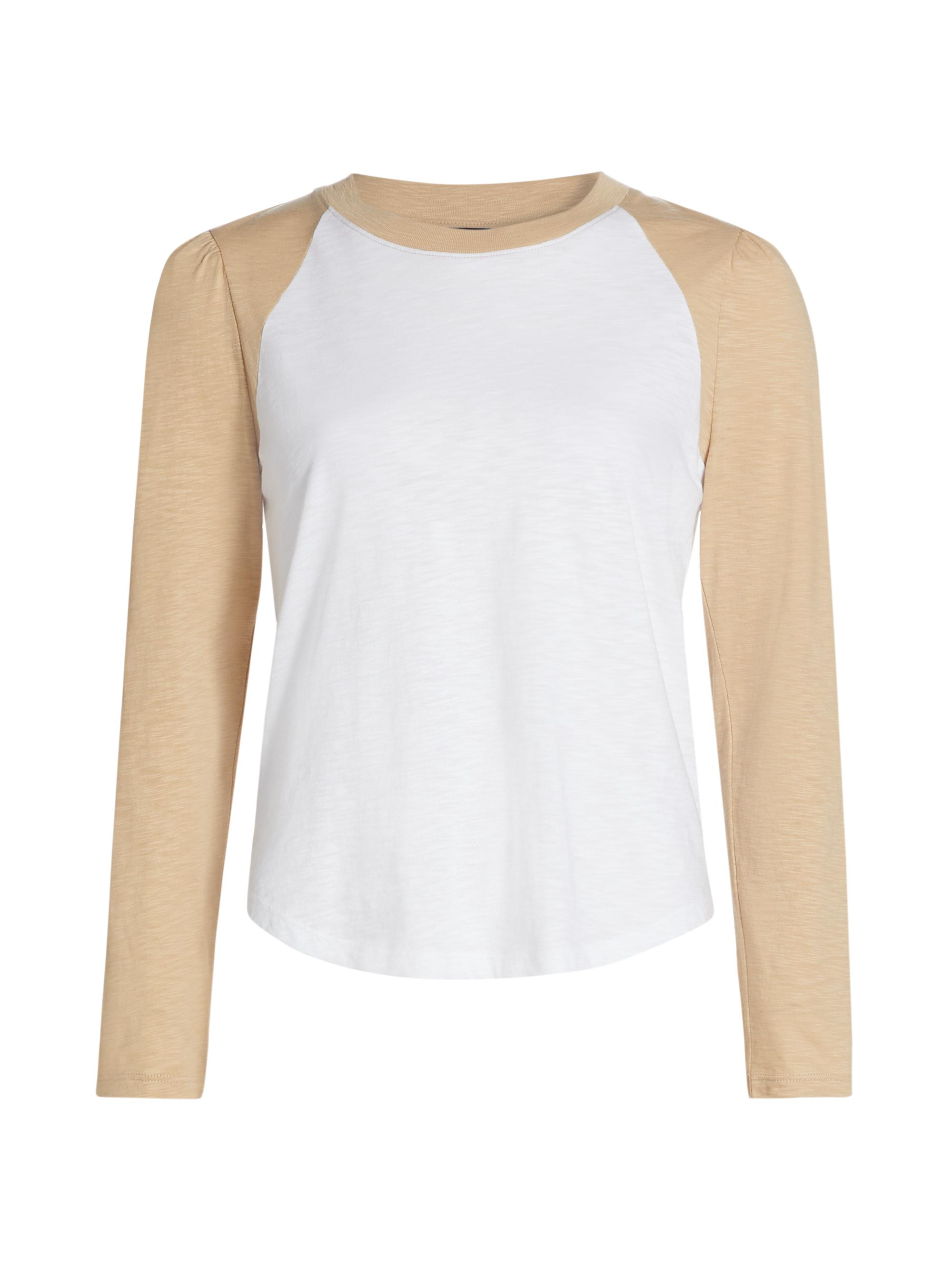 Veronica Beard Women's Mason Baseball Long-Sleeve T-Shirt - Stone Khaki White