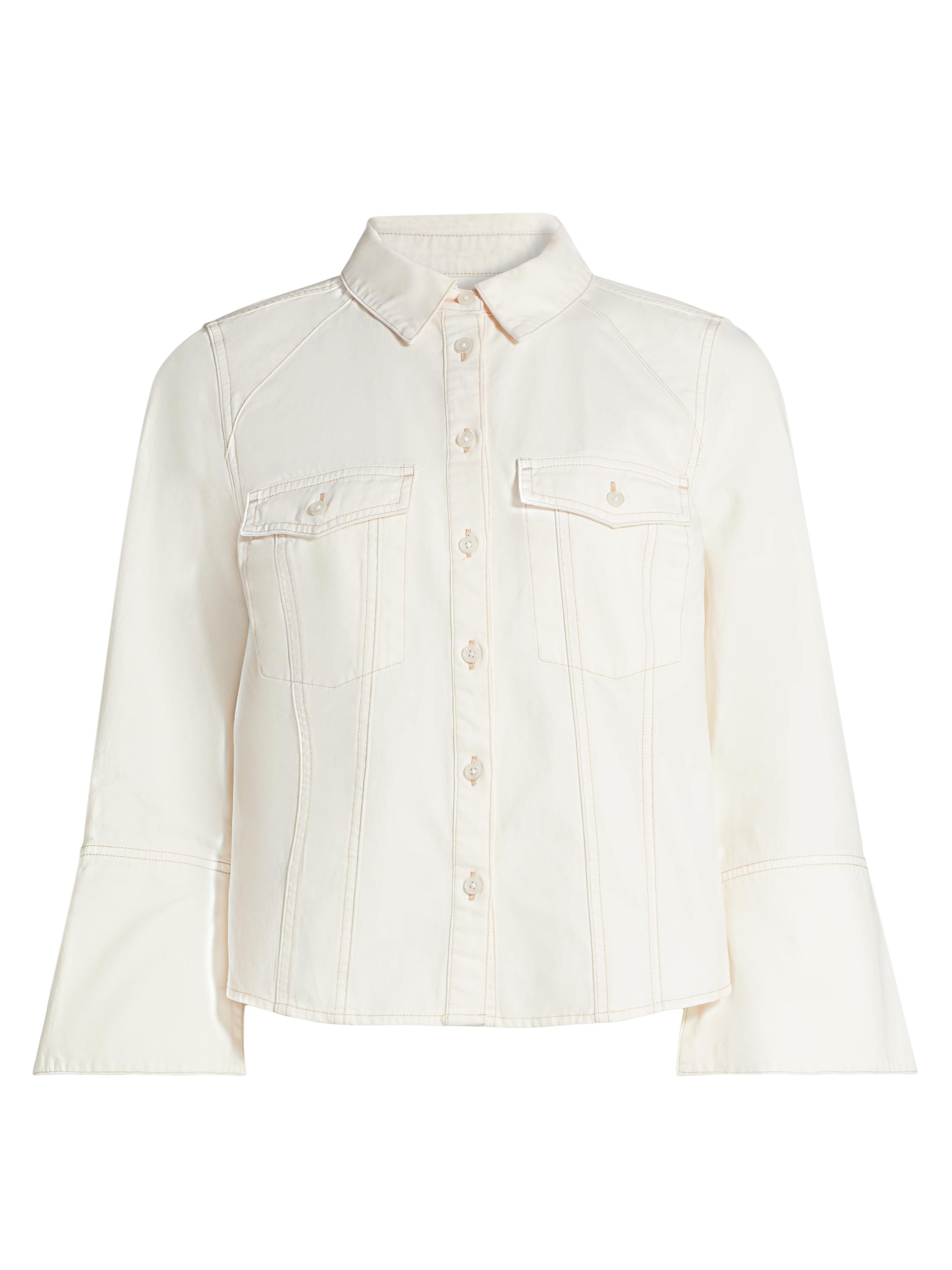 Veronica Beard Women's Tivi Denim Cropped-Sleeve Shirt - Ecru