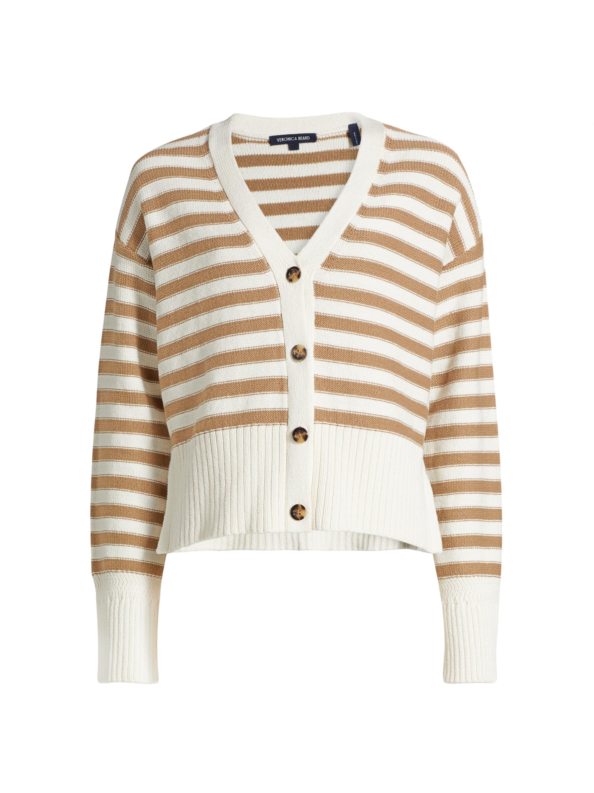 Veronica Beard Women's Saylor Striped Cardigan - Off White Khaki