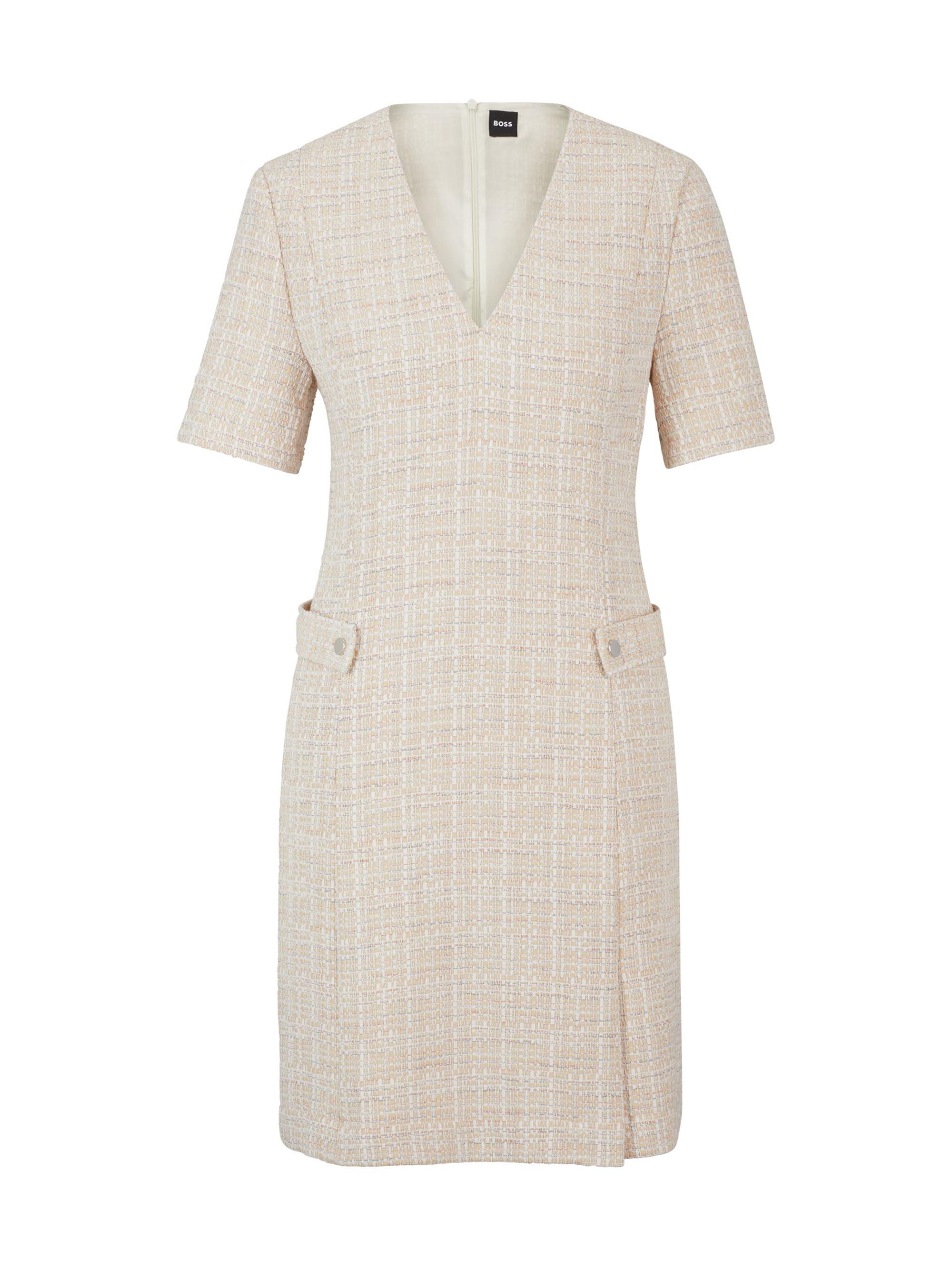 BOSS Women's V-Neck Dress in Melange Tweed - Beige