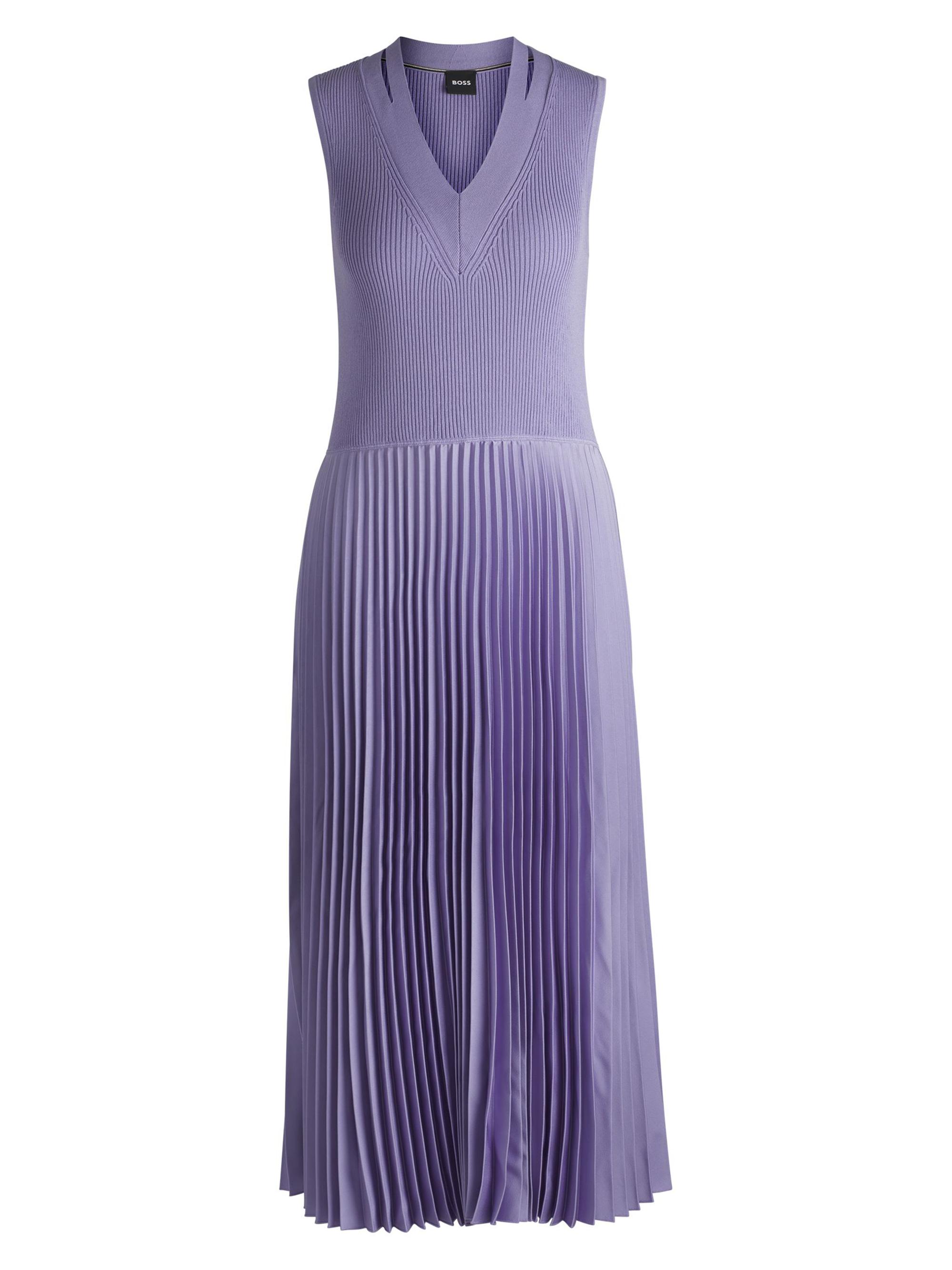 BOSS Women's Mixed-Material Dress with Plisse Skirt - Purple