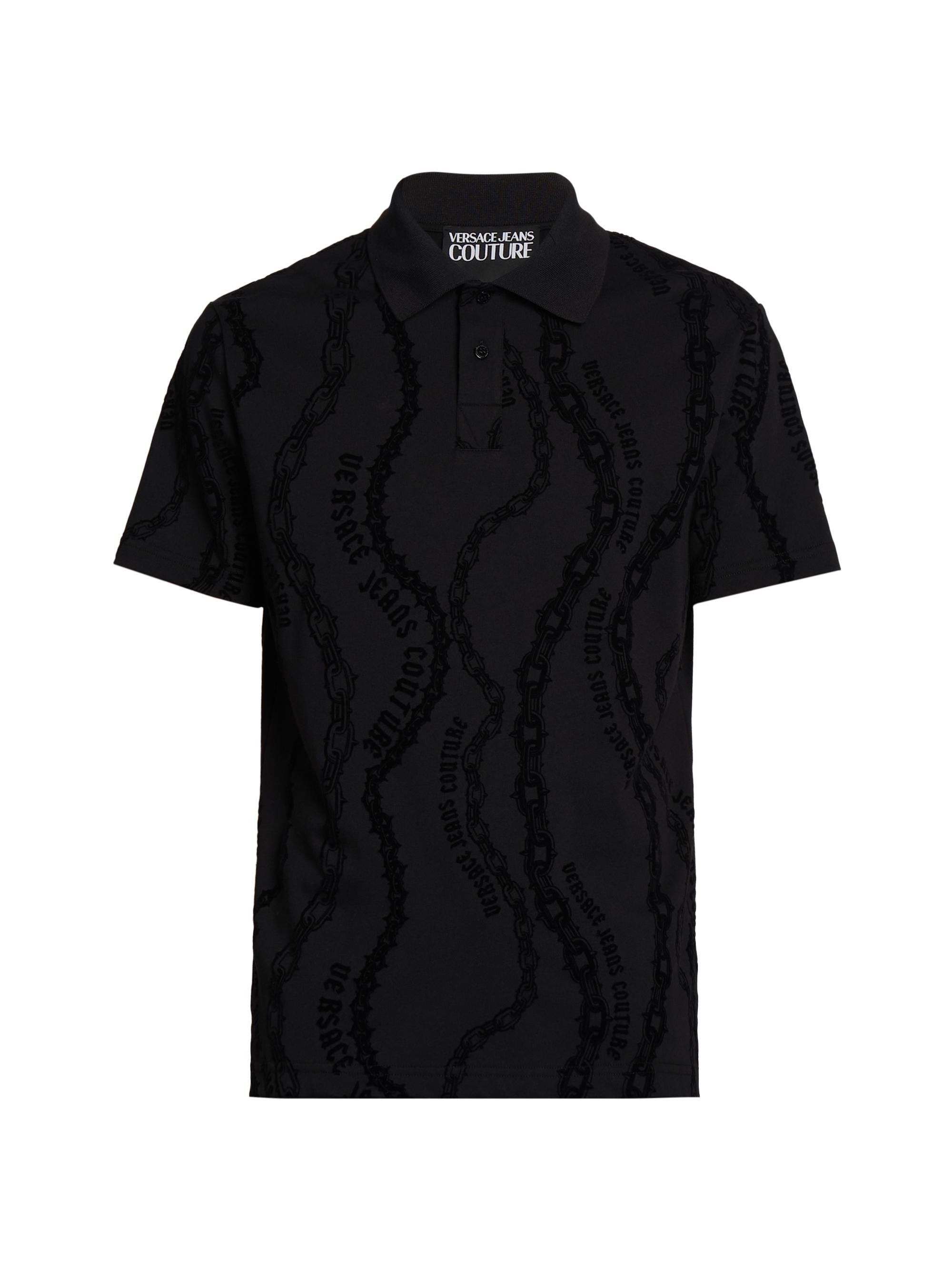 Versace Jeans Couture Men's Chain-Link Logo Cotton Polo Shirt - Black