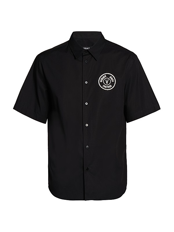 versace dress shirt black Printed Silk Twill Regular Shirt, Male, Black+gold, 54 sleeved button Versace Jeans Couture Long Sleeve
