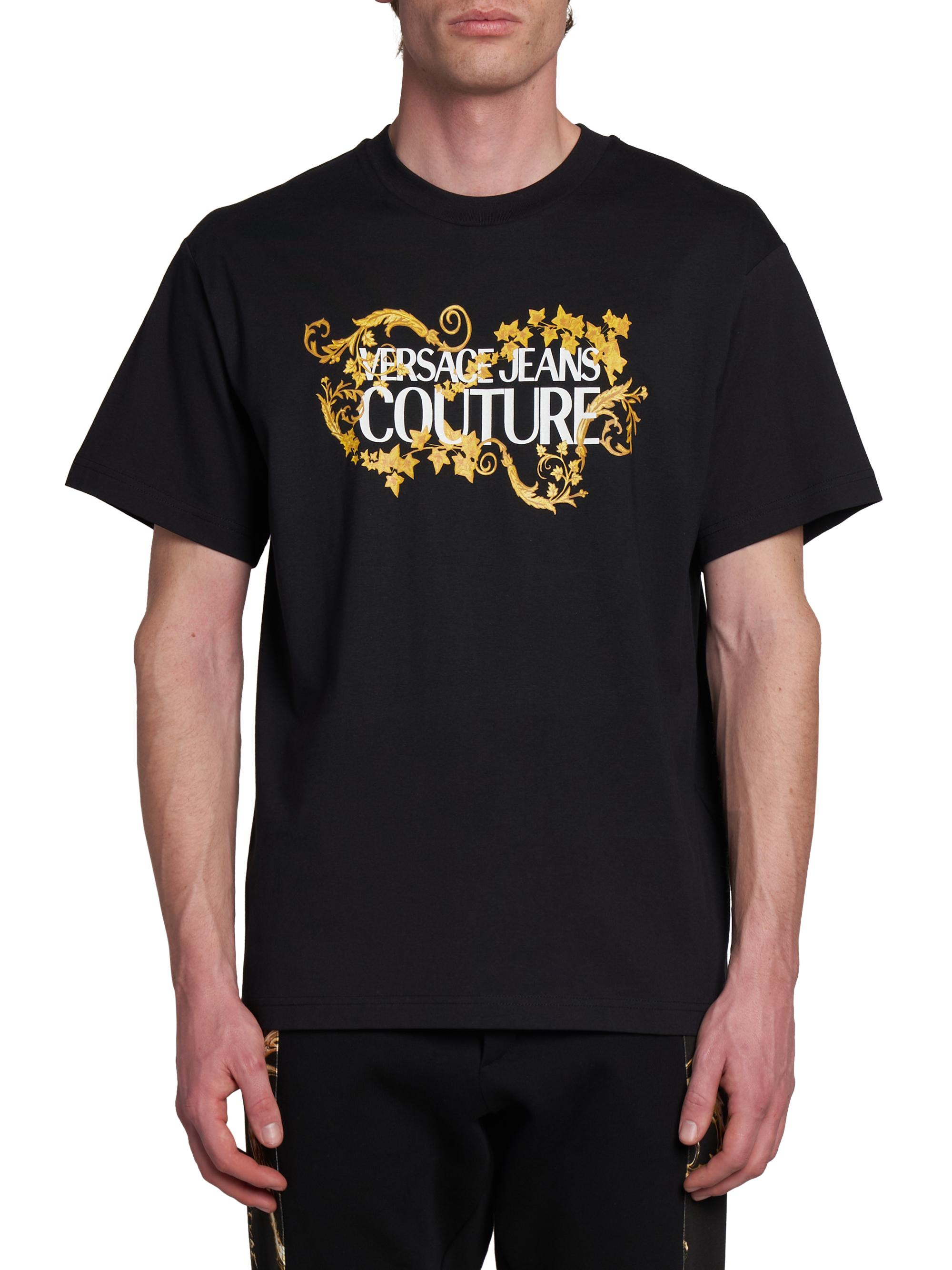 VERSACE ブラック Tシャツ　刺繍 Versace Girl's Logo Rhinestone Embellished Tee Black/gold