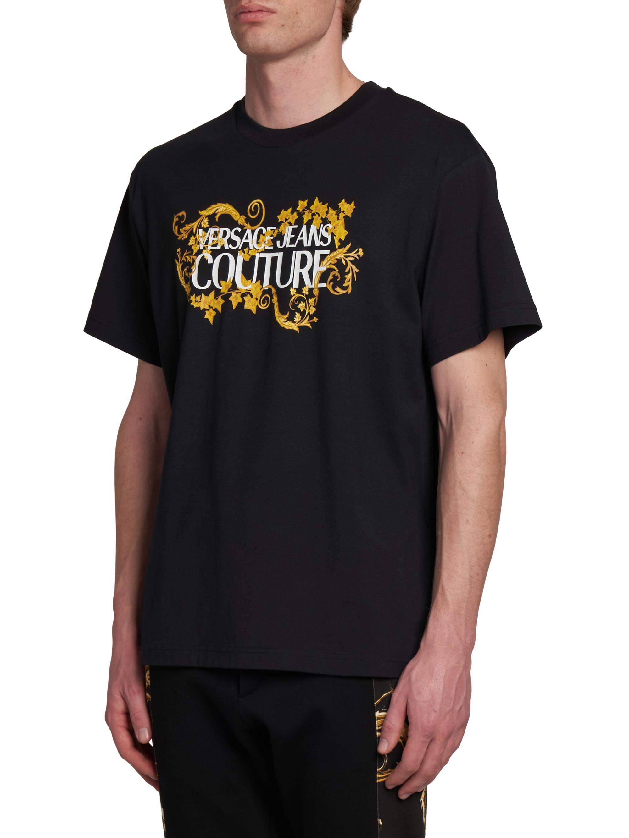 VERSACE ロゴ コットンTシャツ Versace - Logo-Embroidered Cotton-Jersey T-Shirt - Black Versace