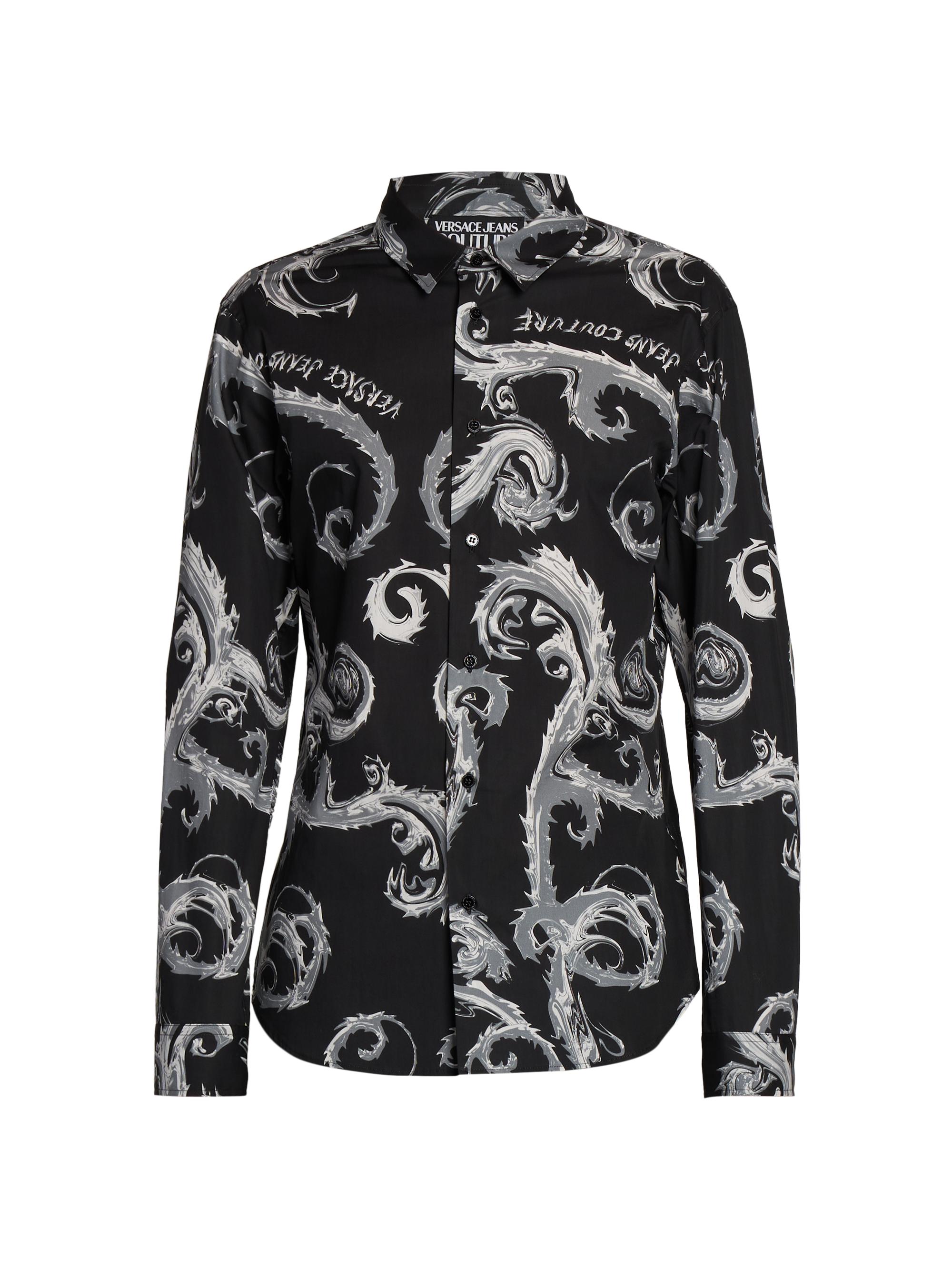 Versace Jeans Couture Men's Long-Sleeve Cotton Shirt - Black Grey