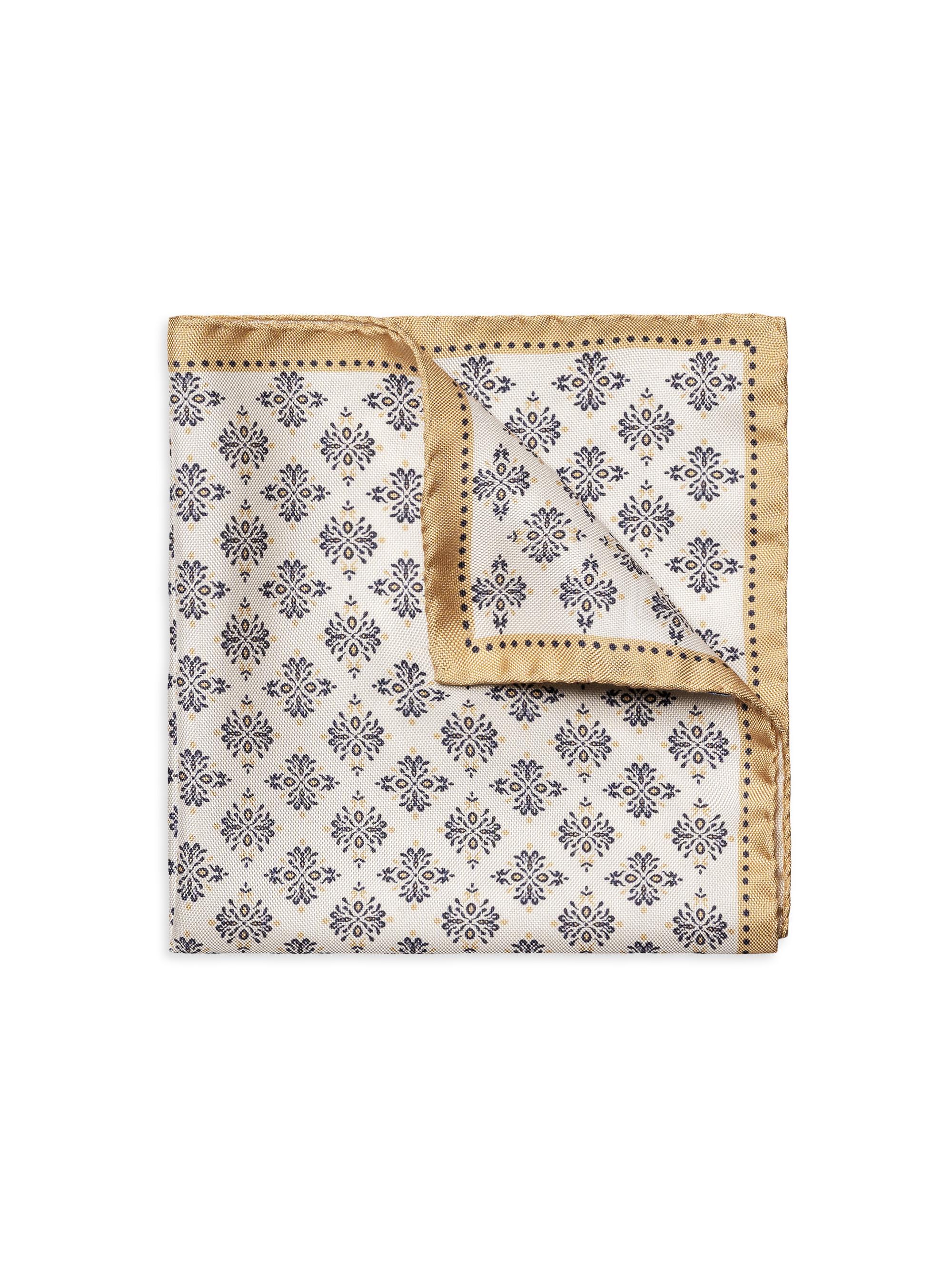 Eton Men's Geometric Silk Pocket Square - White