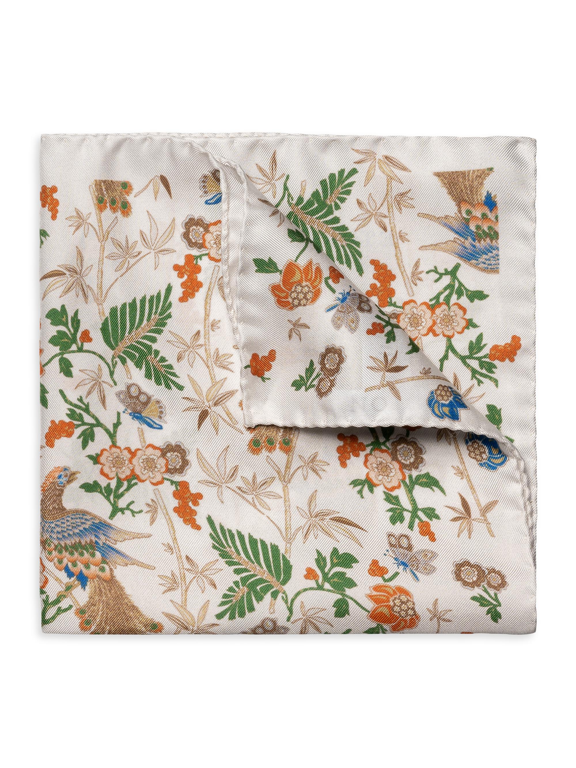 Eton Men's Floral Silk Pocket Square - White