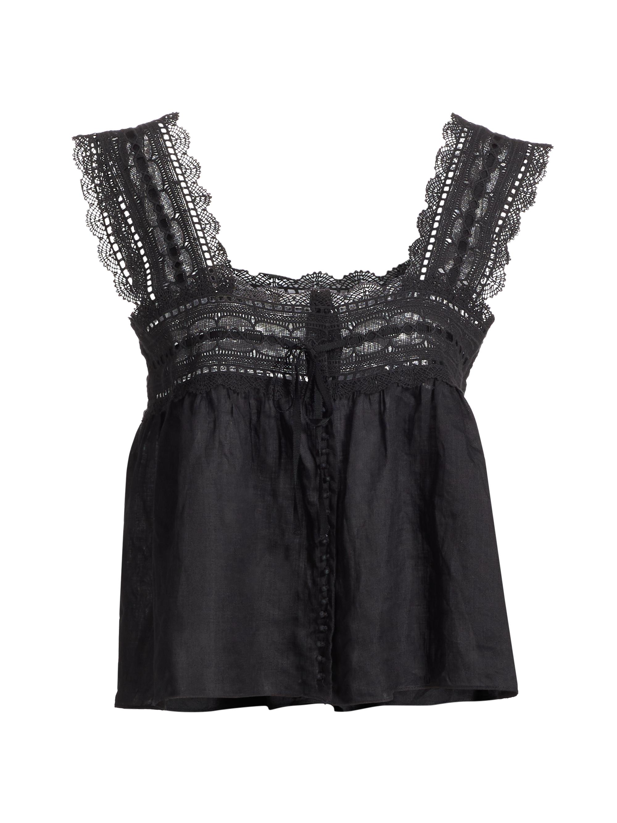DÔEN Women's Vera Lace-Trimmed Sleeveless Top - Black