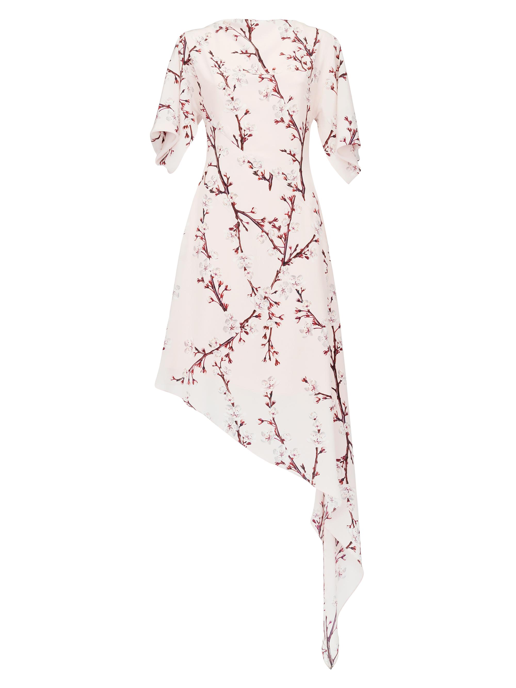 McQueen Women's Floral Silk Asymmetric Midi-Dress - Ice Pink