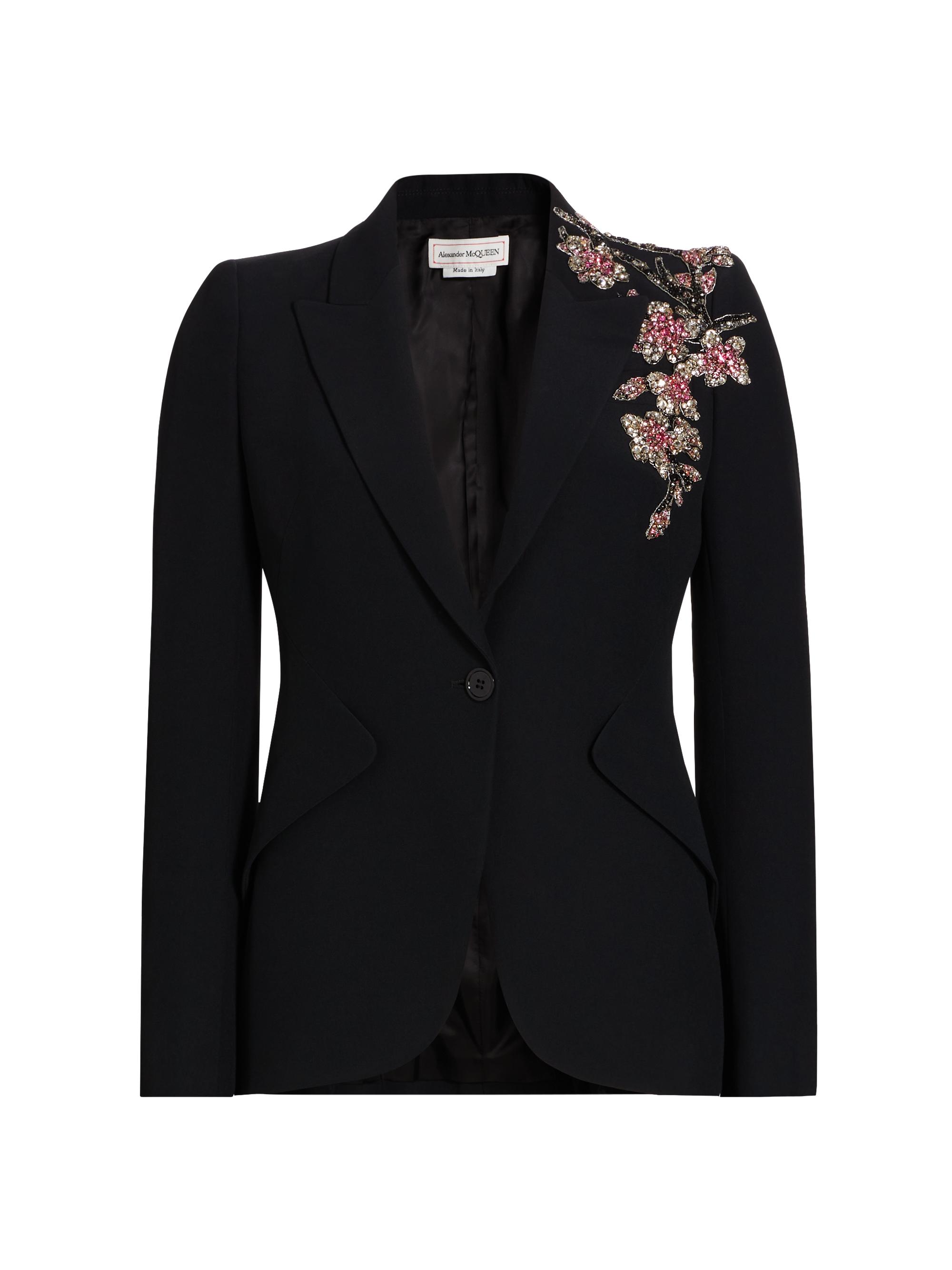 McQueen Crystal Appliqué Leaf Crêpe Blazer Saks Fifth Avenue