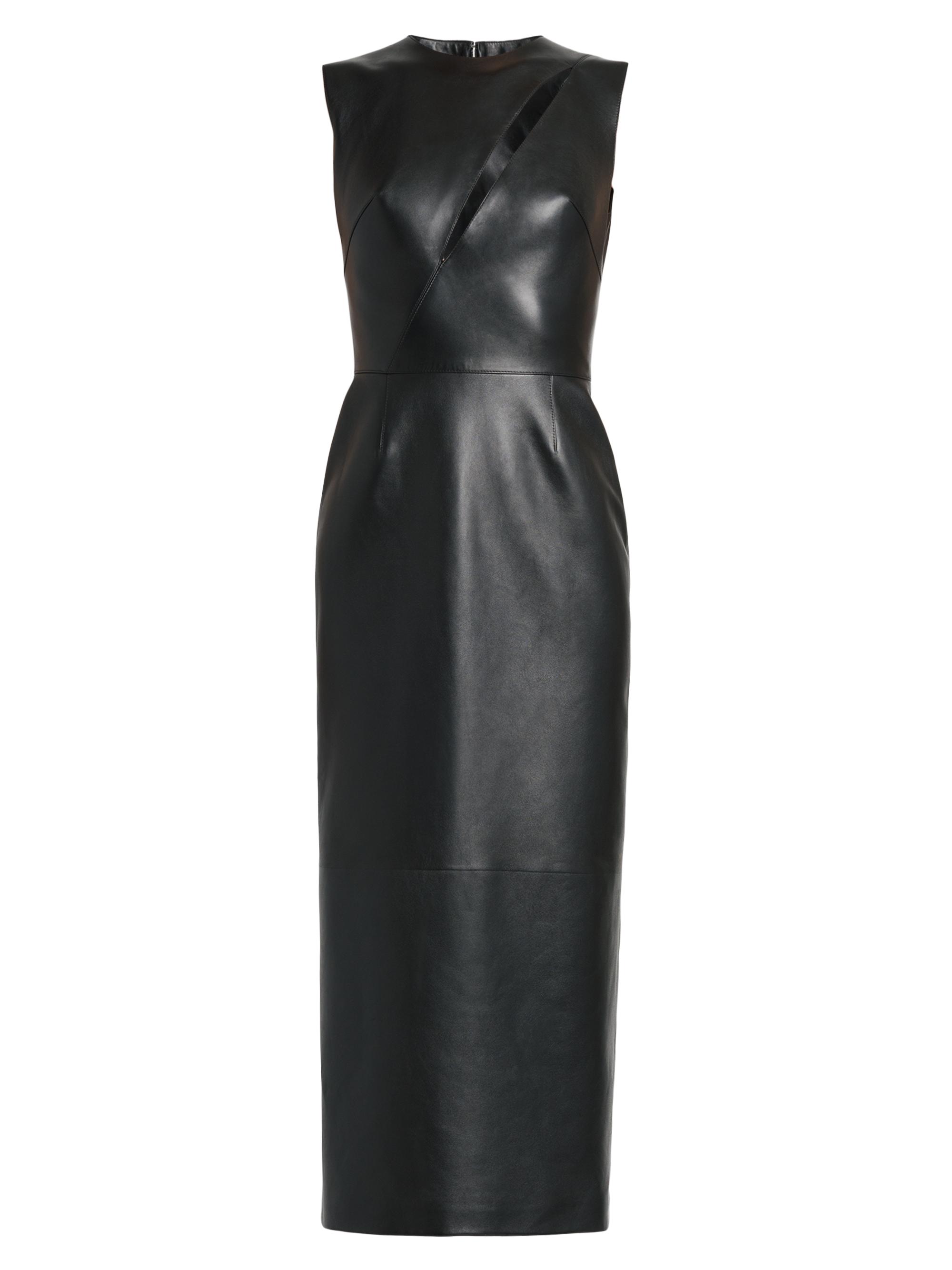 McQueen Women's Leather Slash Sleeveless Midi-Dress - Black