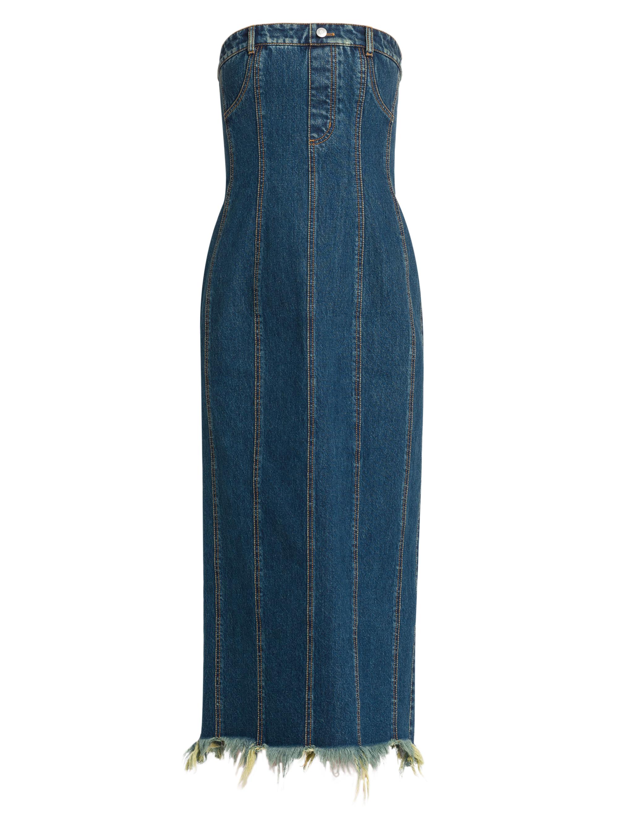 McQueen Women's Denim Strapless Midi-Dress - Dark Stonewash