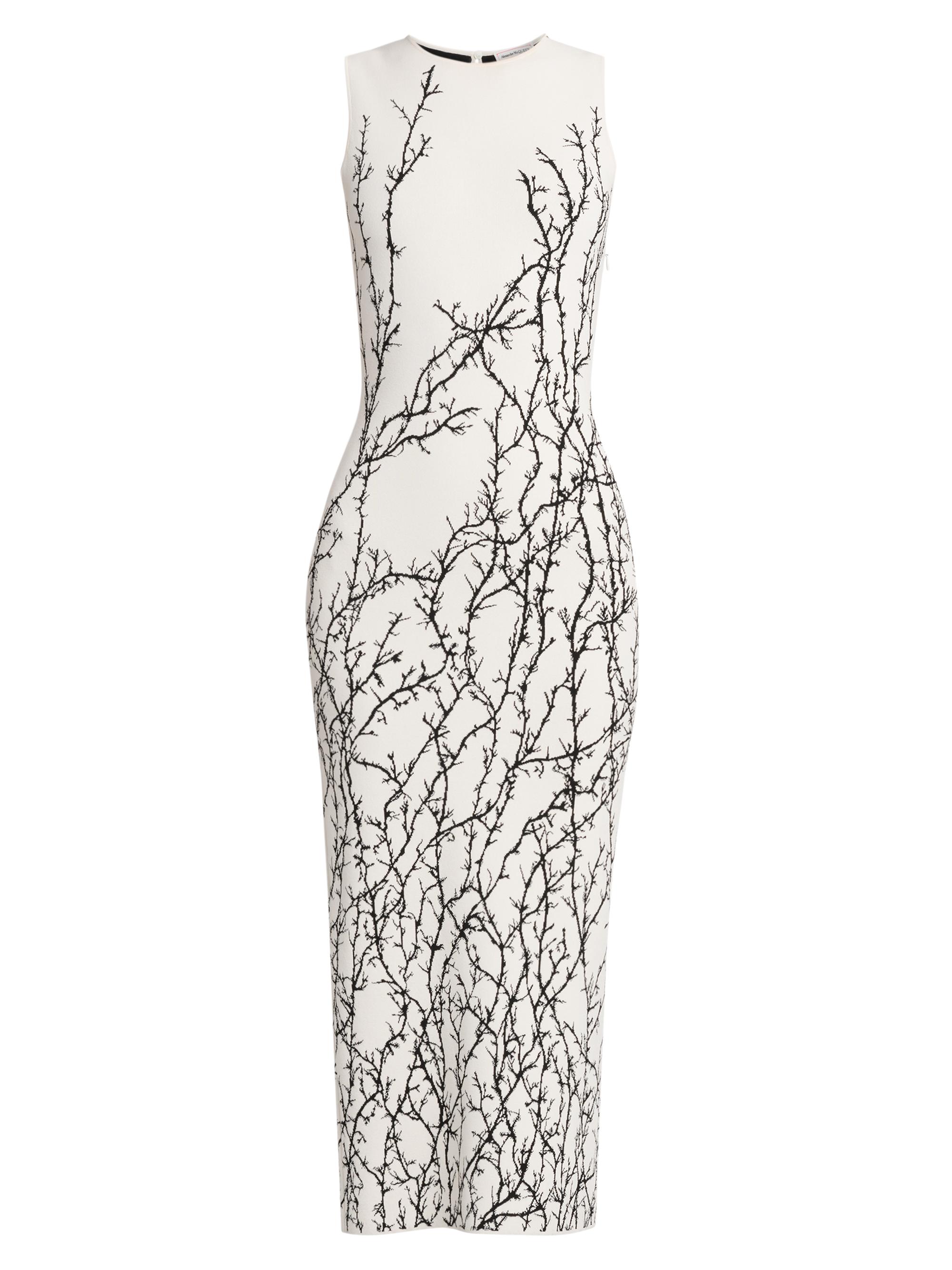 McQueen Women's Sleeveless Thorn Jacquard Midi-Dress -  Black