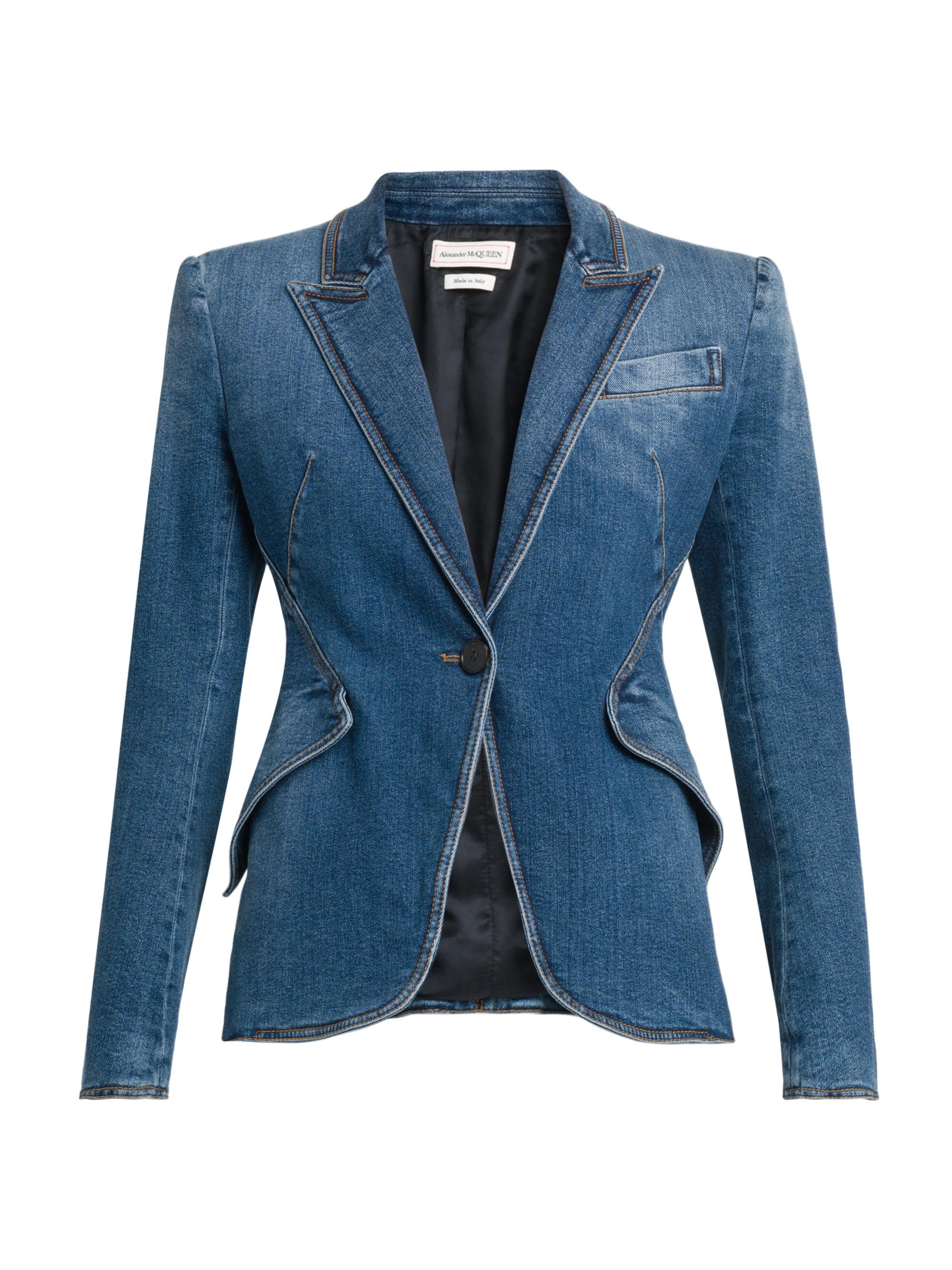 McQueen Women's Single-Breasted Denim Blazer - Medium Wash