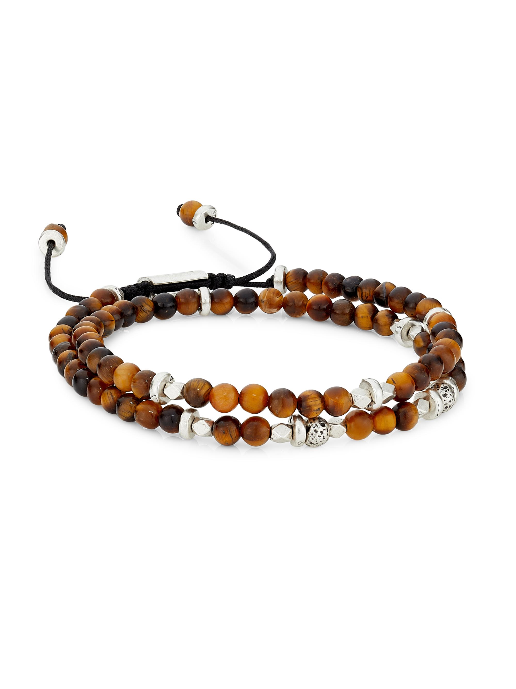 Jan Leslie Men's Tigers Eye & Sterling Silver Beaded Wrap Bracelet - Brown