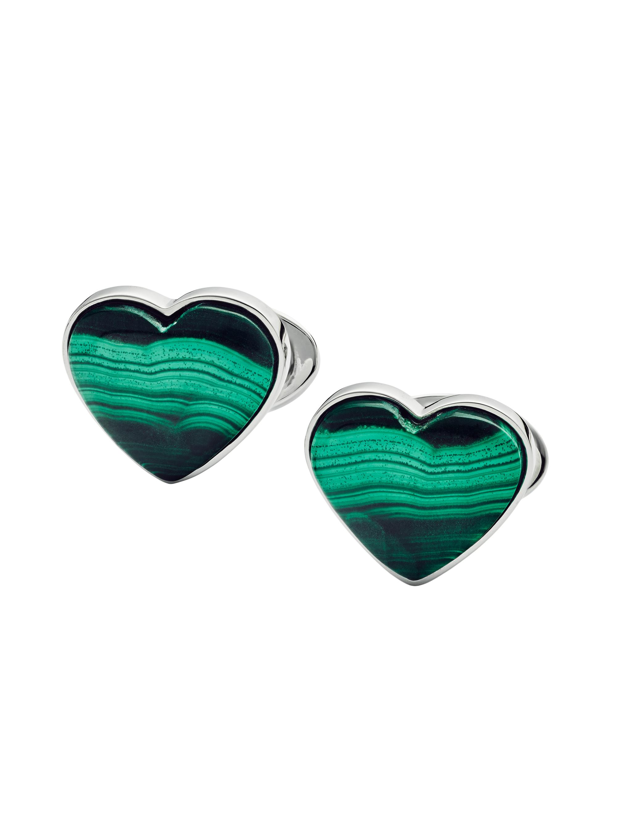 Jan Leslie Men's Heart Malachite & Sterling Silver Cufflinks - Malachite