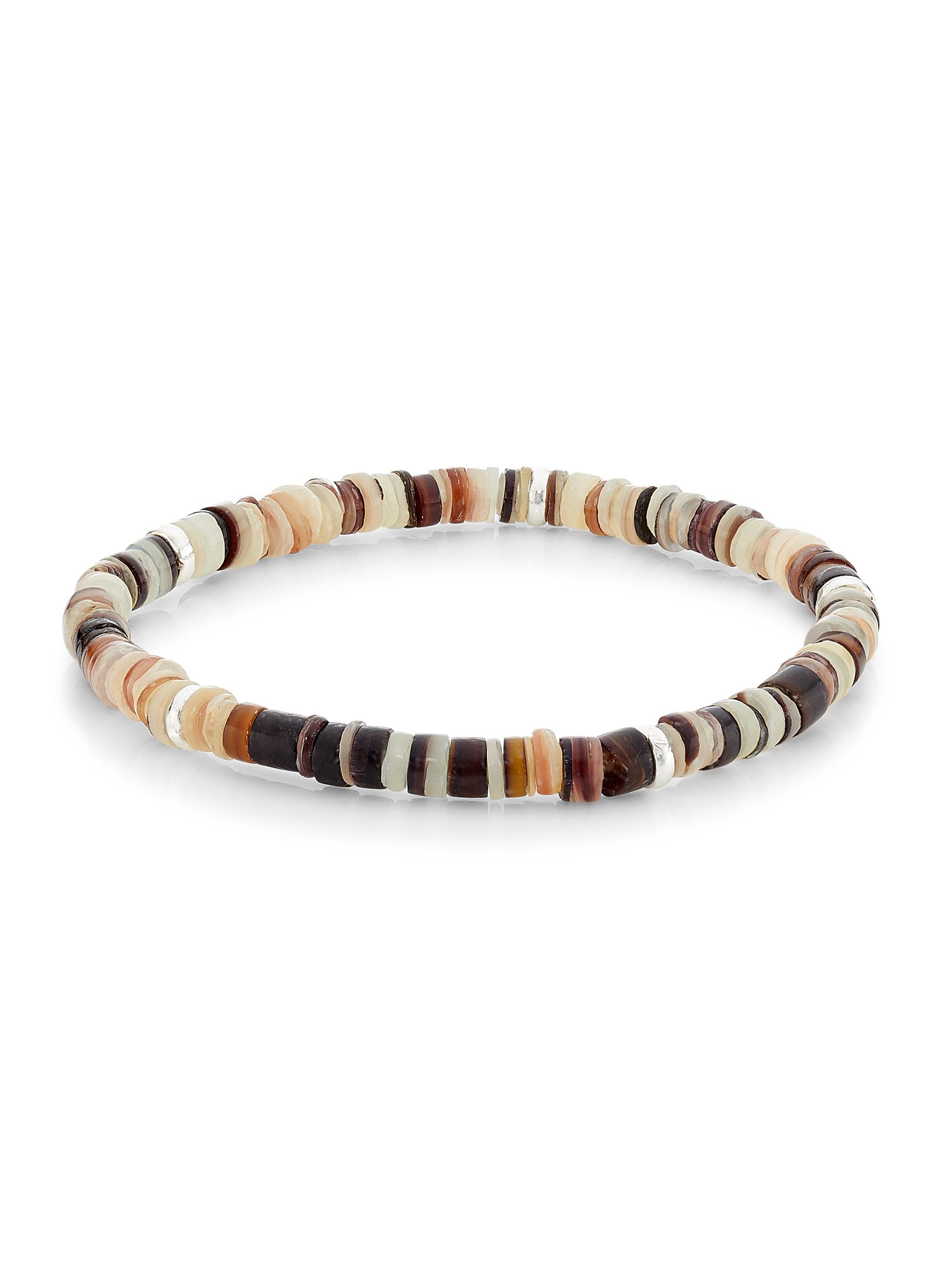 Jan Leslie Men's Tortoise Speckle Heisha Shell & Sterling Silver Stretch Bracelet - Tan