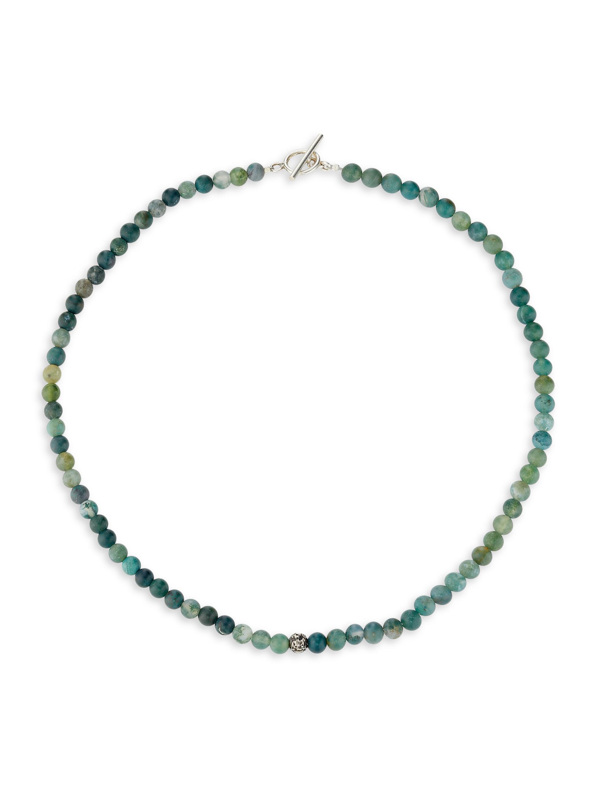 Jan Leslie Men's Moss Agate & Sterling Silver Beaded Necklace - Green