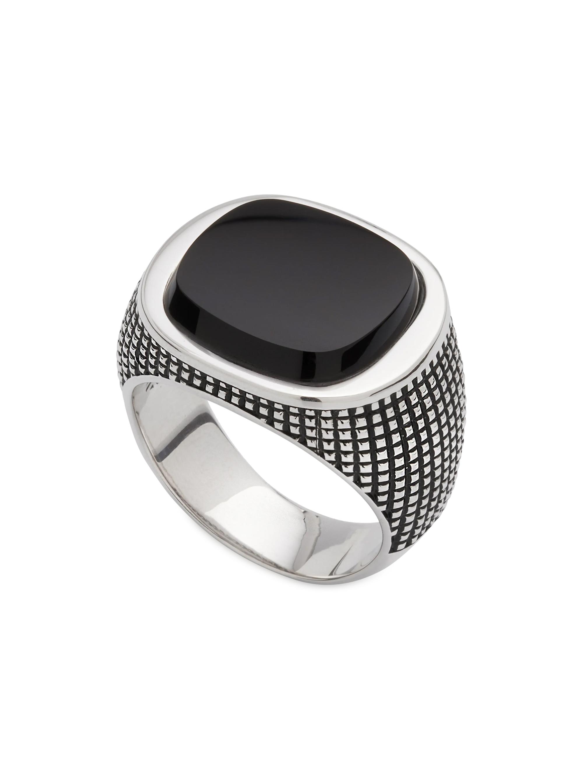 Jan Leslie Men's Cross Etched Onyx & Sterling Silver Ring - Black