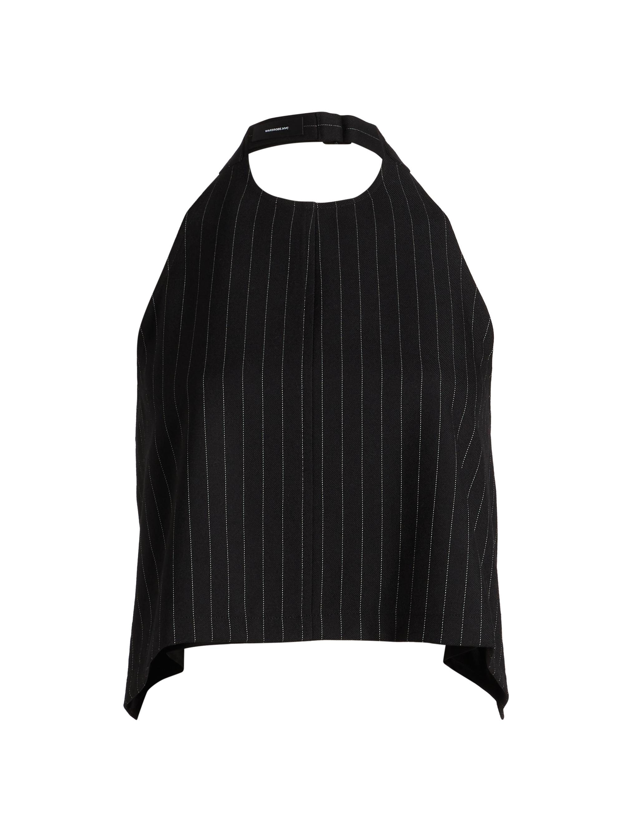 WARDROBE.NYC Women's Pinstripe Backless Halter Top - Black Pinstripe
