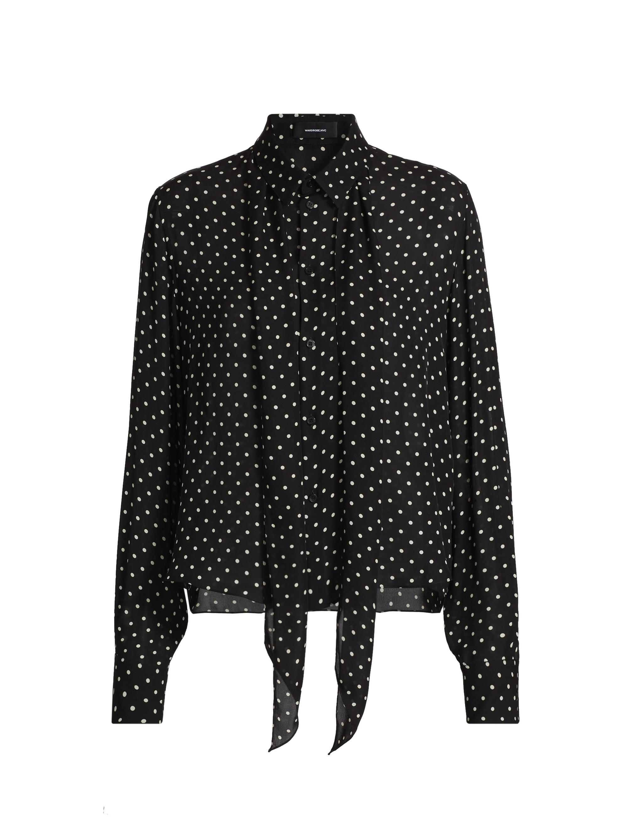 WARDROBE.NYC Women's Polka Dot Silk Tie-Neck Blouse - Black Polka Dot