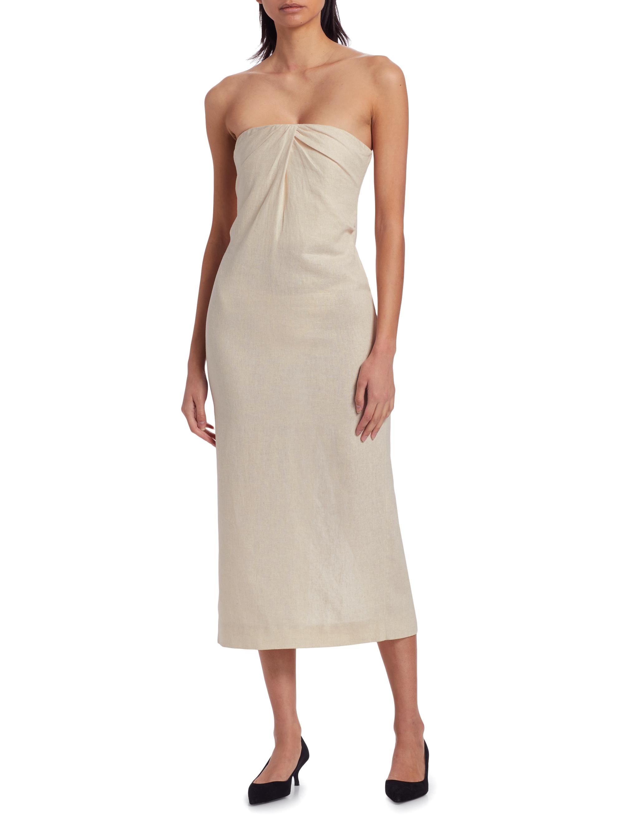 chinese dress ladies Dovie Linen Blend Strapless Midi Dress Cream Polka main image 1