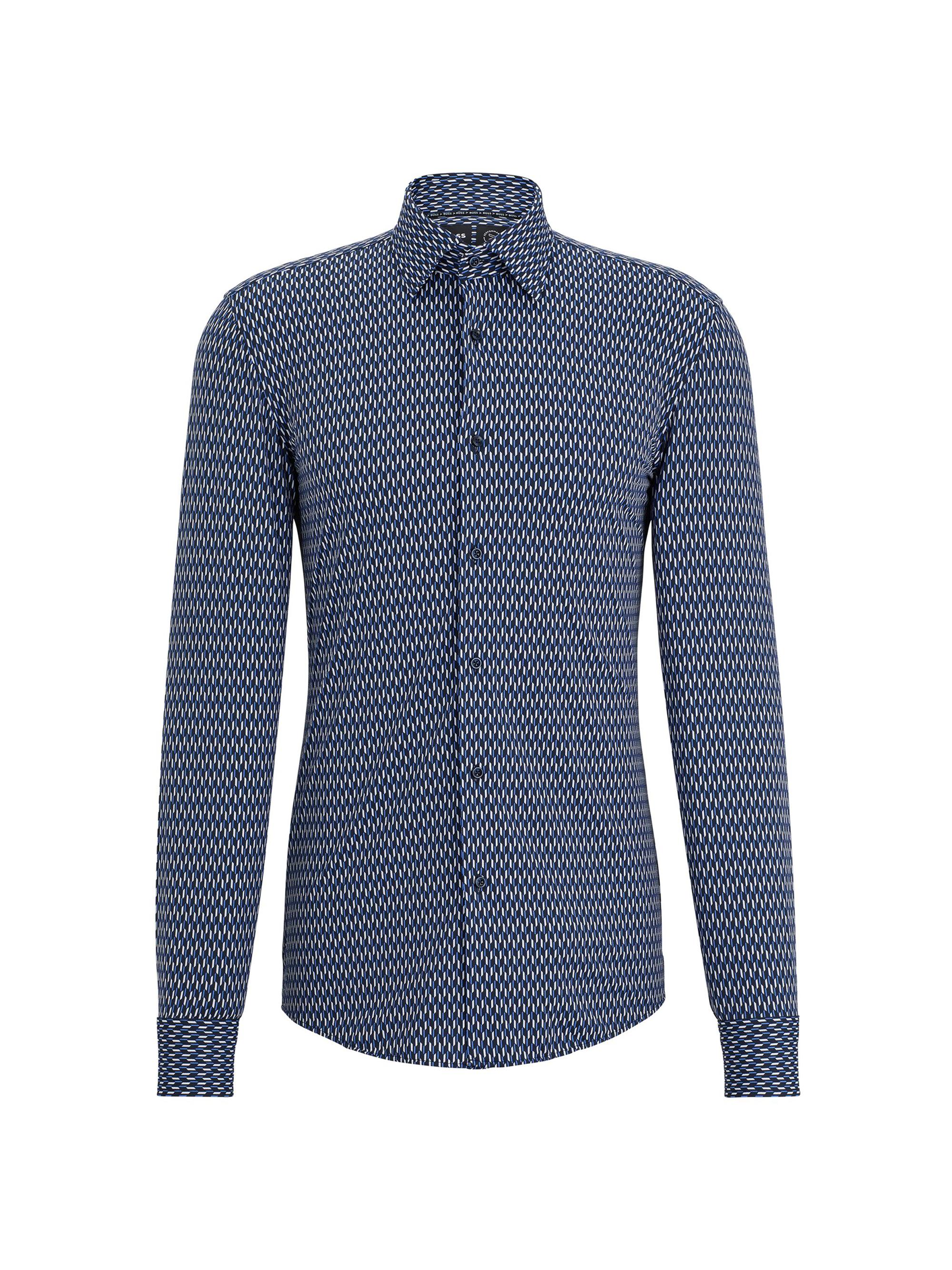 BOSS Men's Slim-Fit Shirt in Printed Performance-Stretch Material - Blue