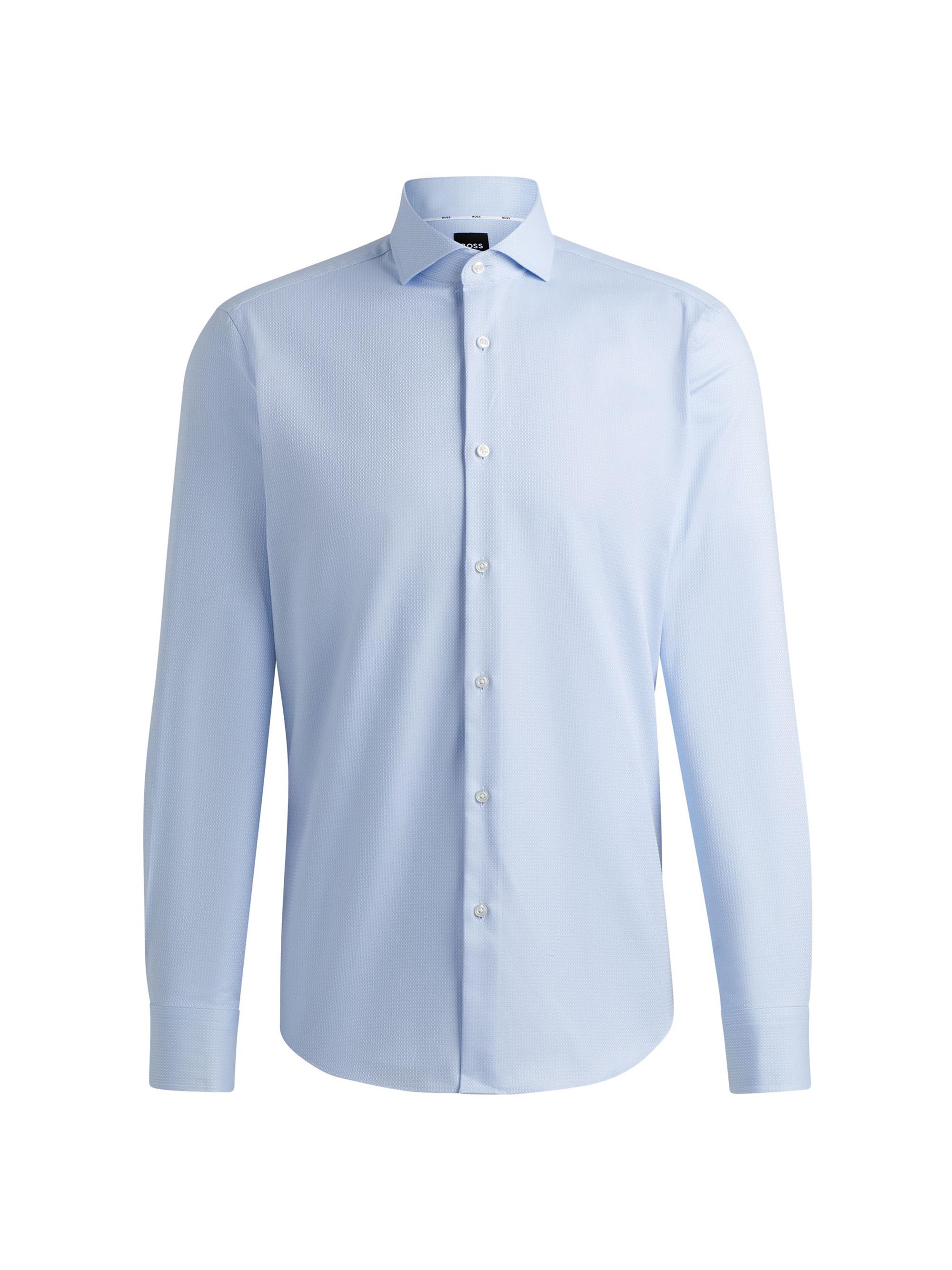 BOSS Men's Regular-Fit Shirt in Structured Easy-Iron Stretch Cotton - Light Blue
