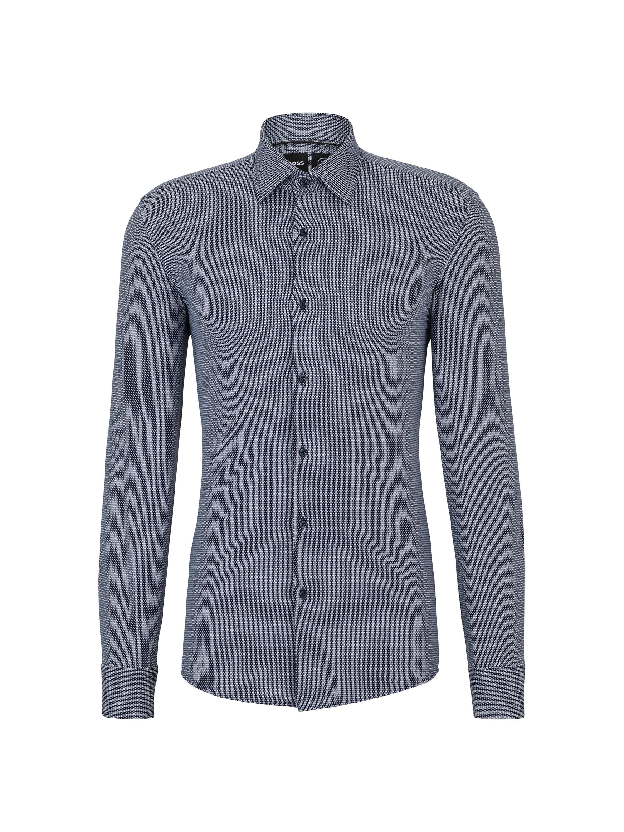 BOSS Men's Slim-Fit Shirt in Printed Performance-Stretch Material - Dark Blue