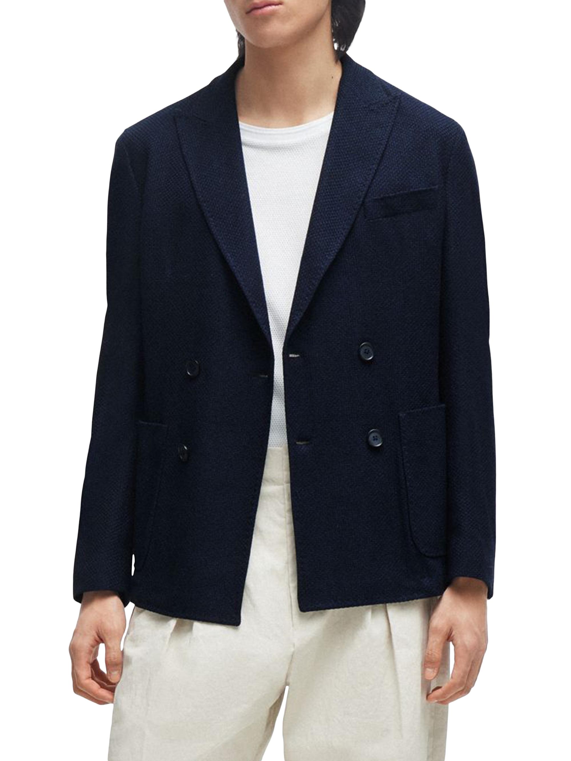 BOSS Men's Slim-Fit Jacket in Cotton - Dark Blue