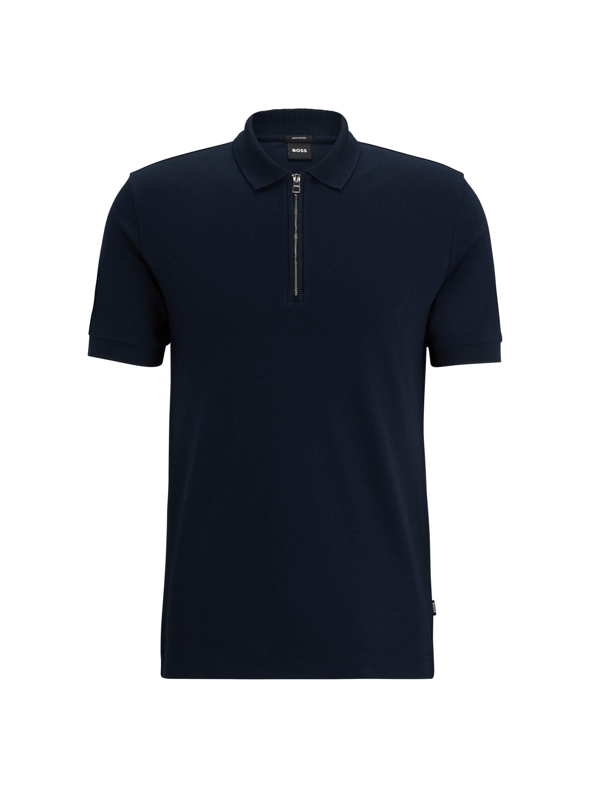 BOSS Men's Mercerized-Cotton Slim-Fit Polo Shirt - Dark Blue