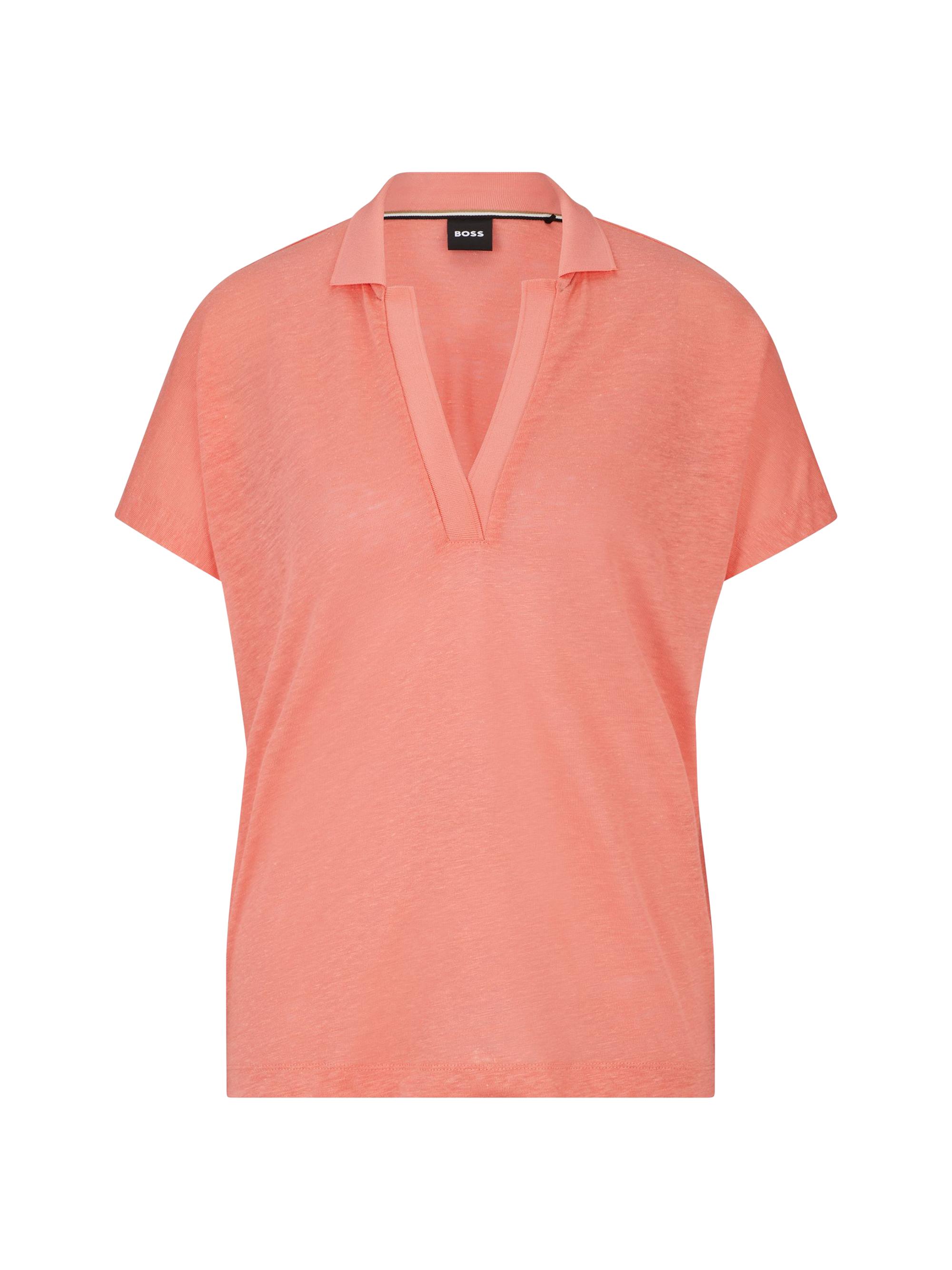 BOSS Women's Linen-Blend Top with Johnny Collar - Pink