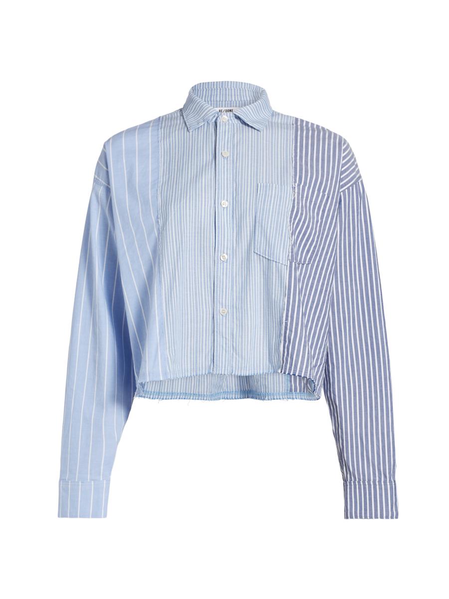 Re/done Oxford Striped Crop Shirt | Saks Fifth Avenue