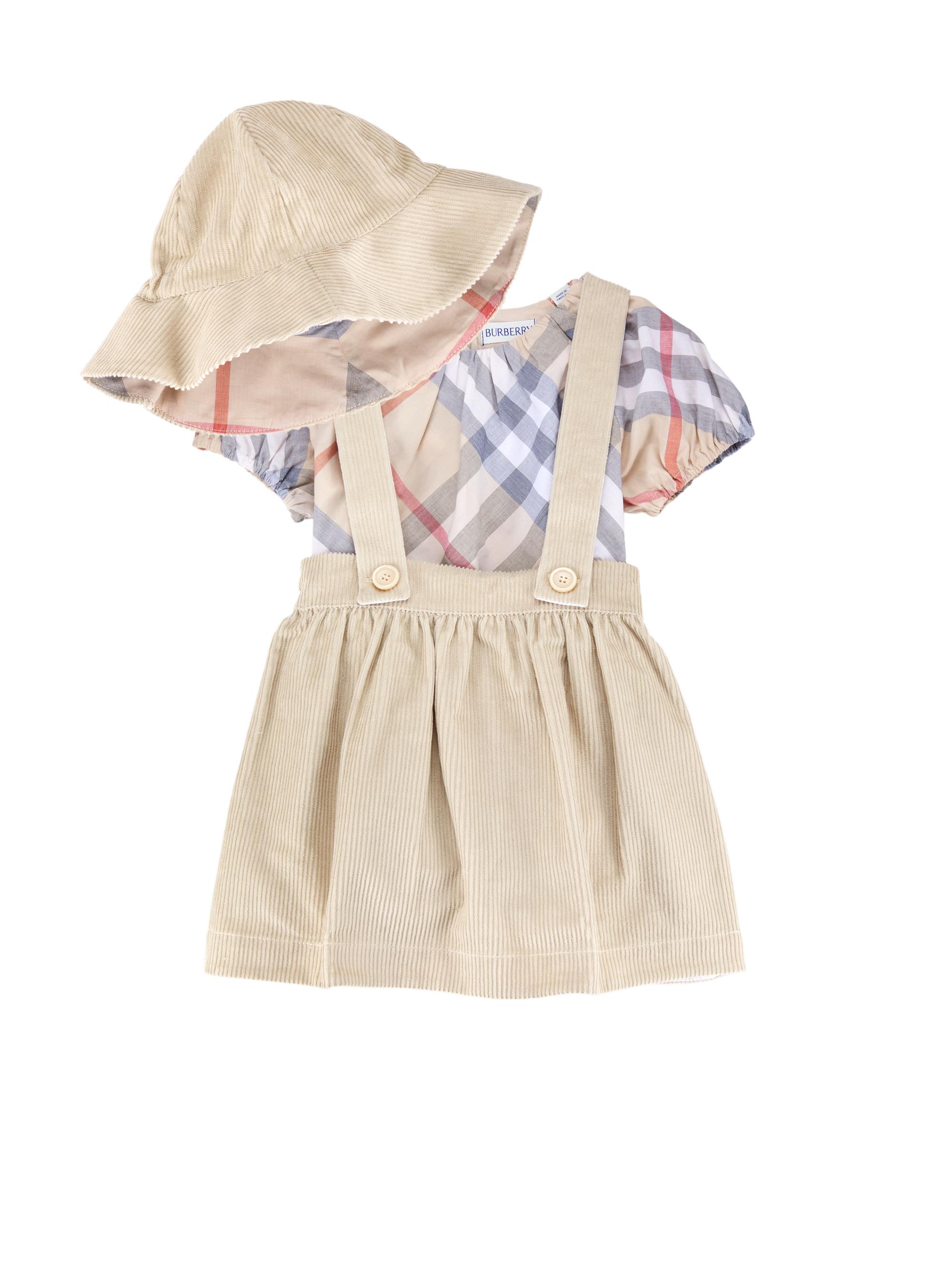 Burberry Baby Girl's 3-Piece Corduroy Bucket Hat, Check Bodysuit