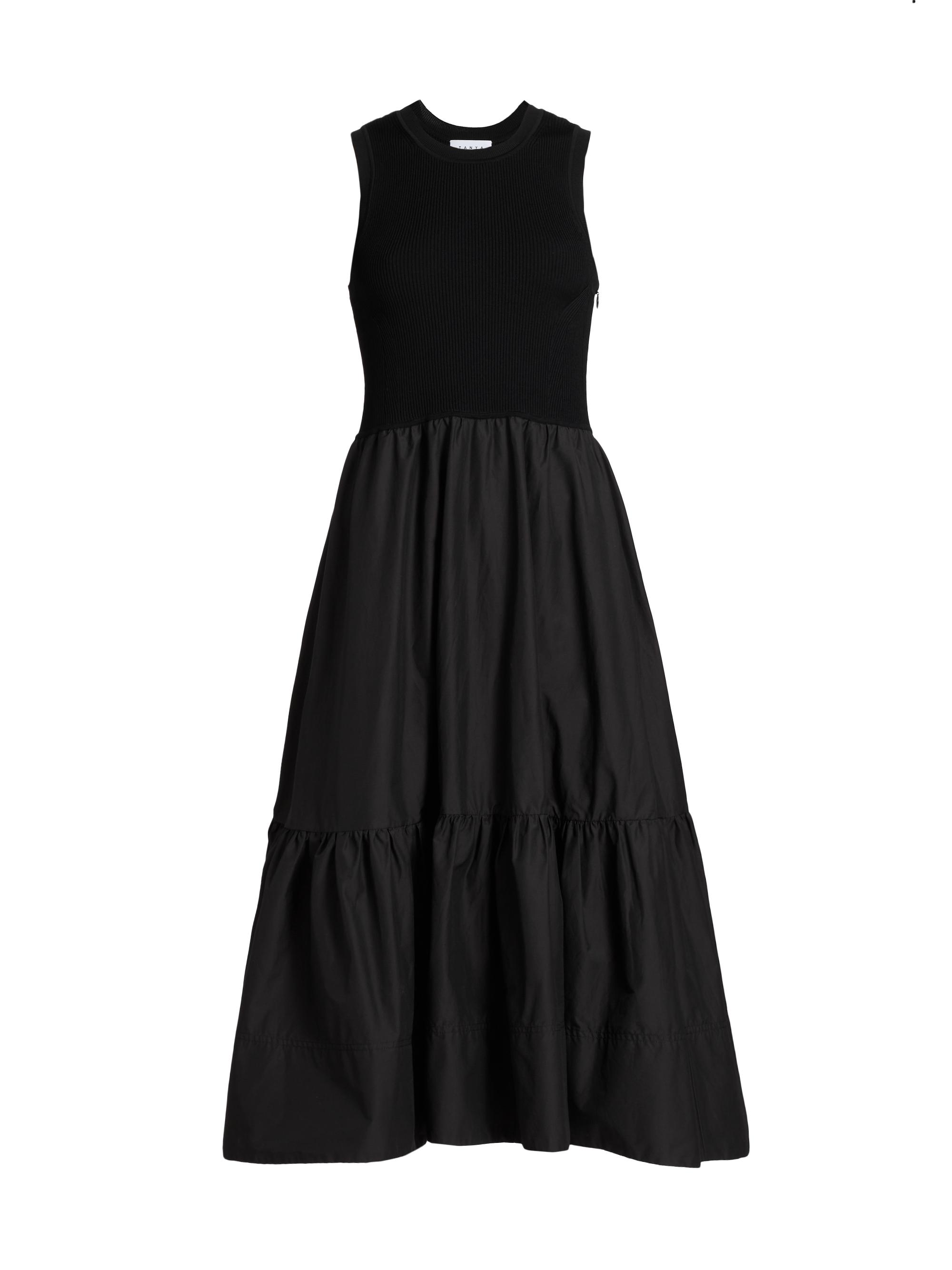 Tanya Taylor Women's Josephina Mixed-Media Crewneck Midi-Dress - Black