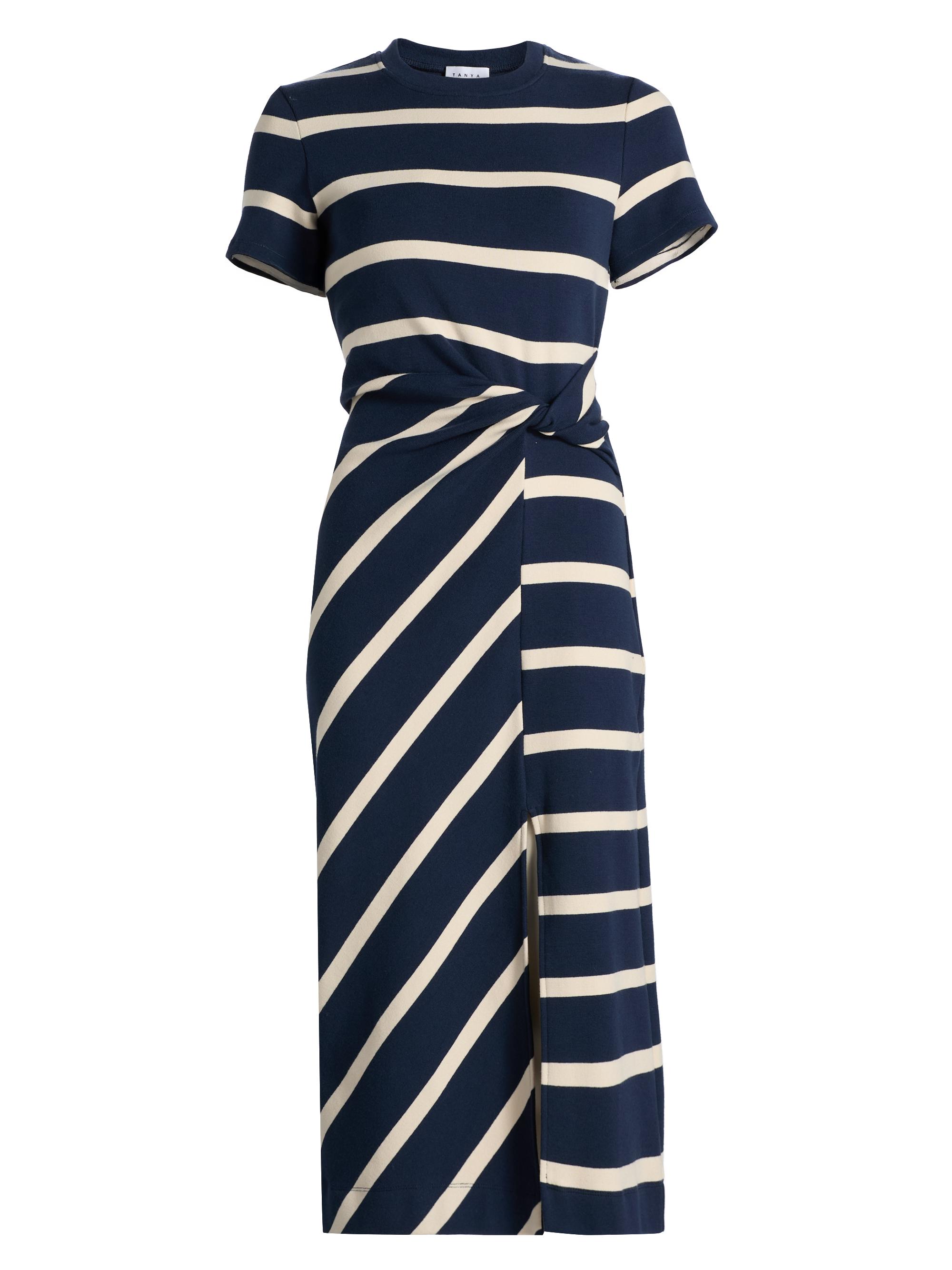 Tanya Taylor Women's Cody Striped Short-Sleeve Dress - Maritime Blue Cream Stripe