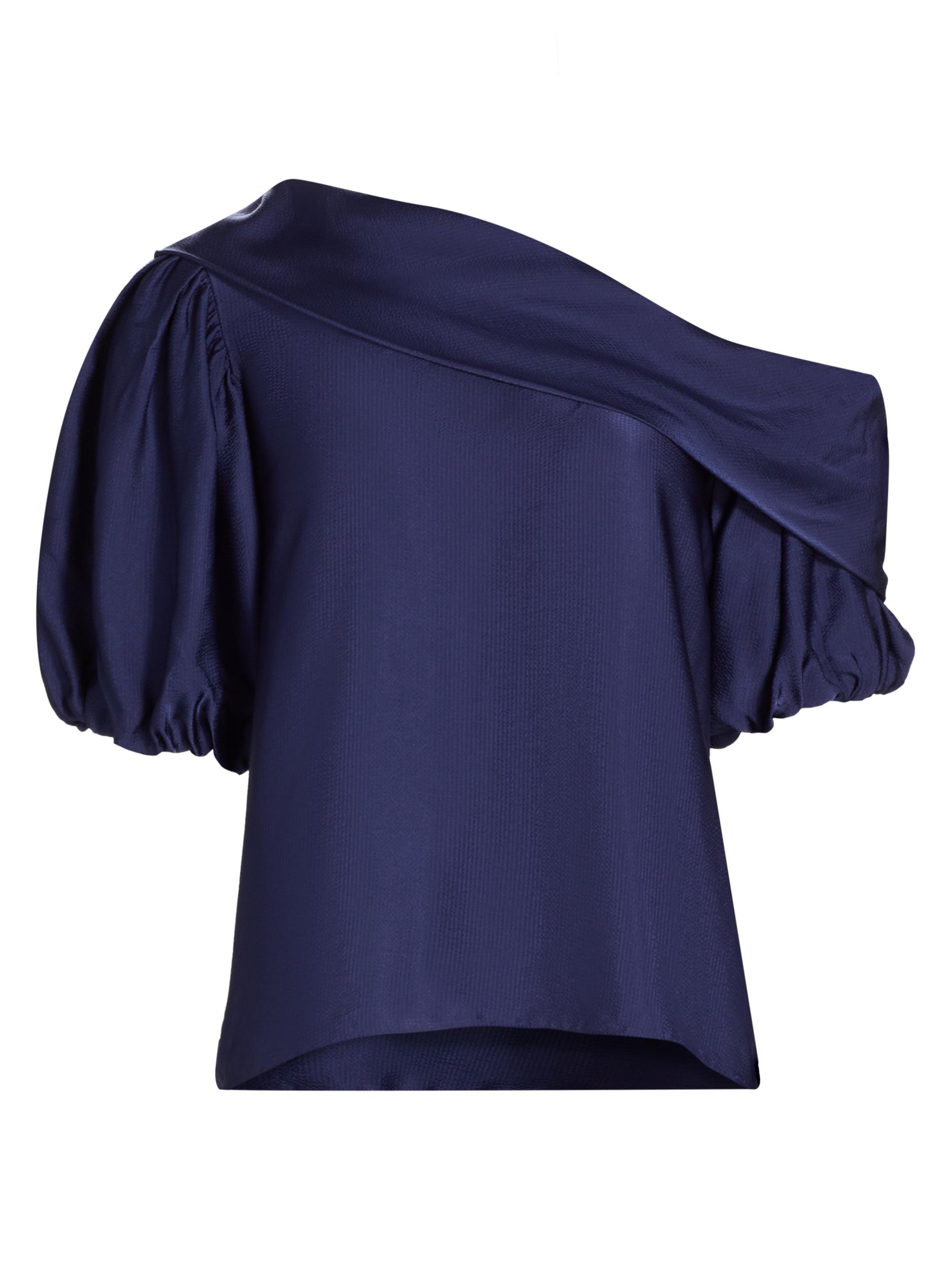 Tanya Taylor Women's Georgia Satin One-Shoulder Top - Maritime Blue