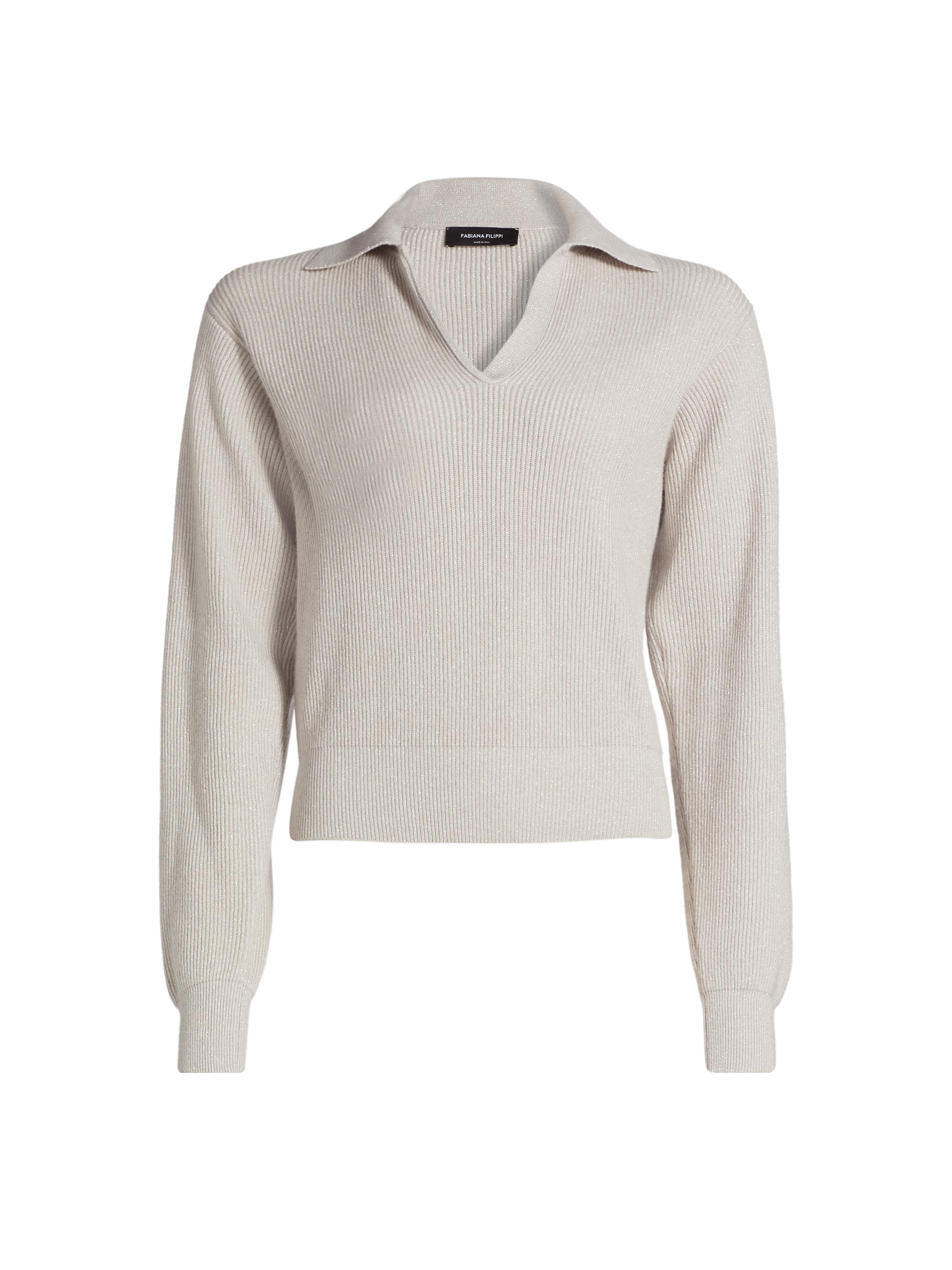 Fabiana Filippi Women's Wool-Blend Rib-Knit Polo Sweater - Greige