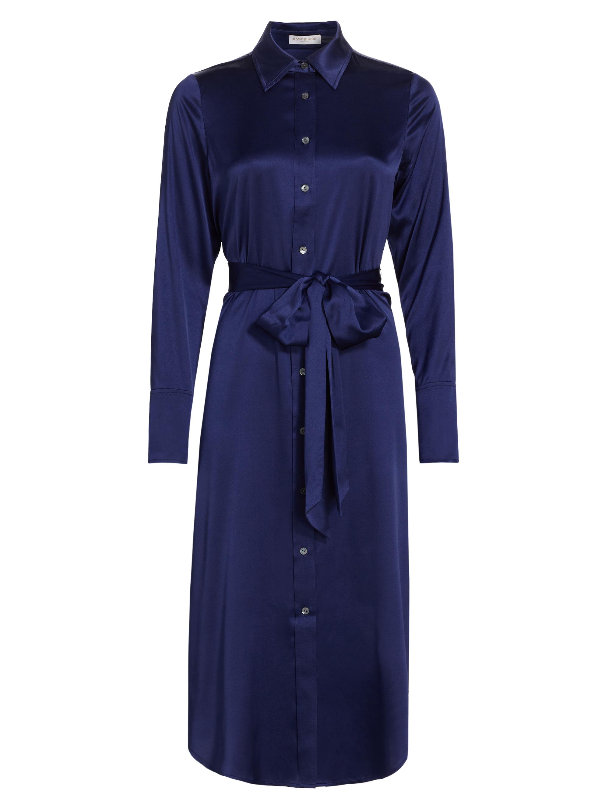 Ramy Brook Women's Victoria Stretch Silk Tie-Waist Shirtdress - Navy