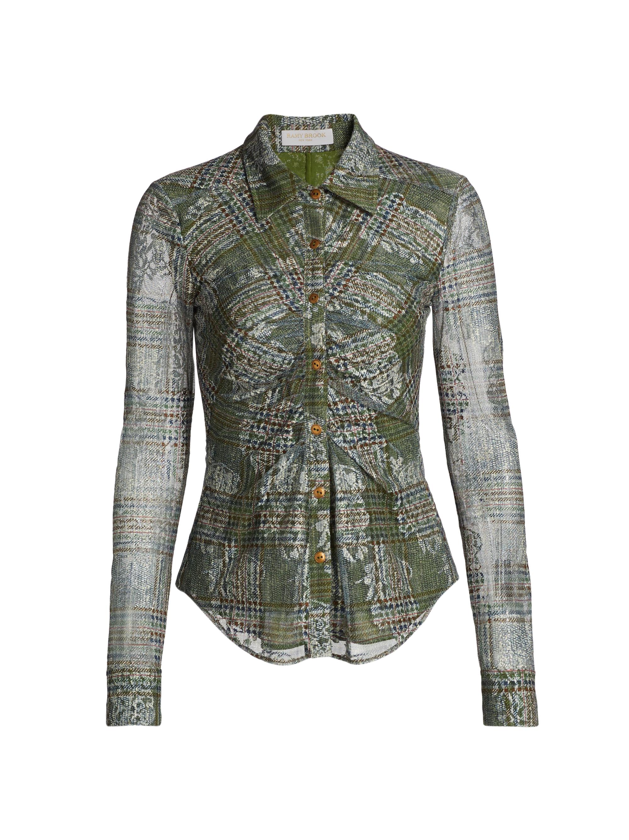 Ramy Brook Women's Hamilton Floral Plaid Blouse - Dark Sage Tartan