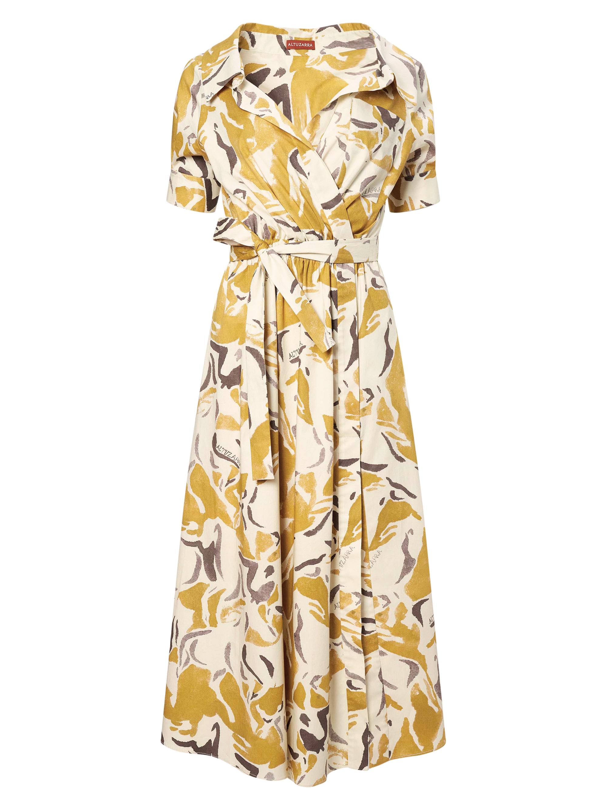 Altuzarra Women's Lydia Geometric Cotton Belted Midi Dress - Turmeric