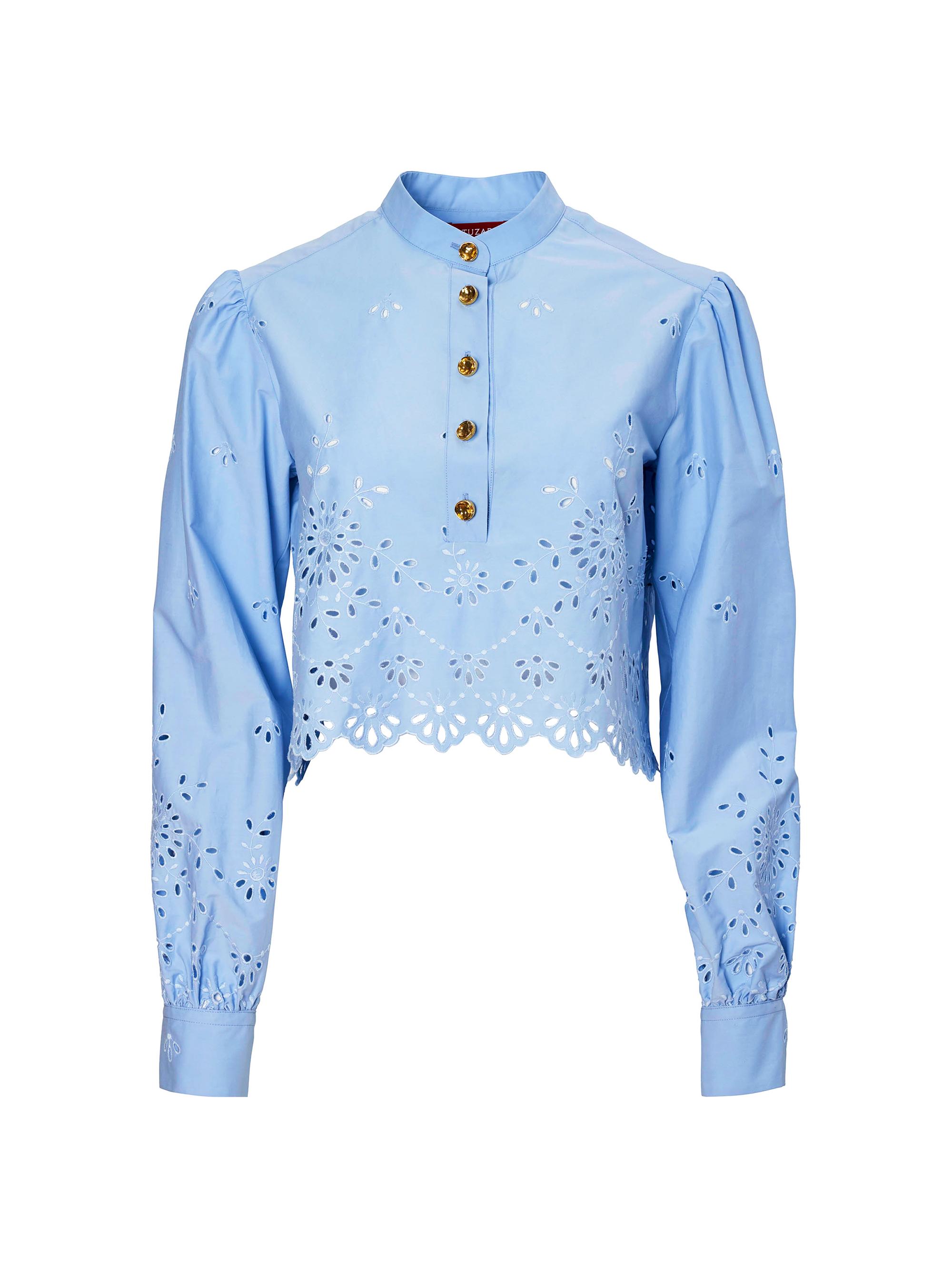 Altuzarra Women's Margot Cotton Eyelet Crop Blouse - Danube